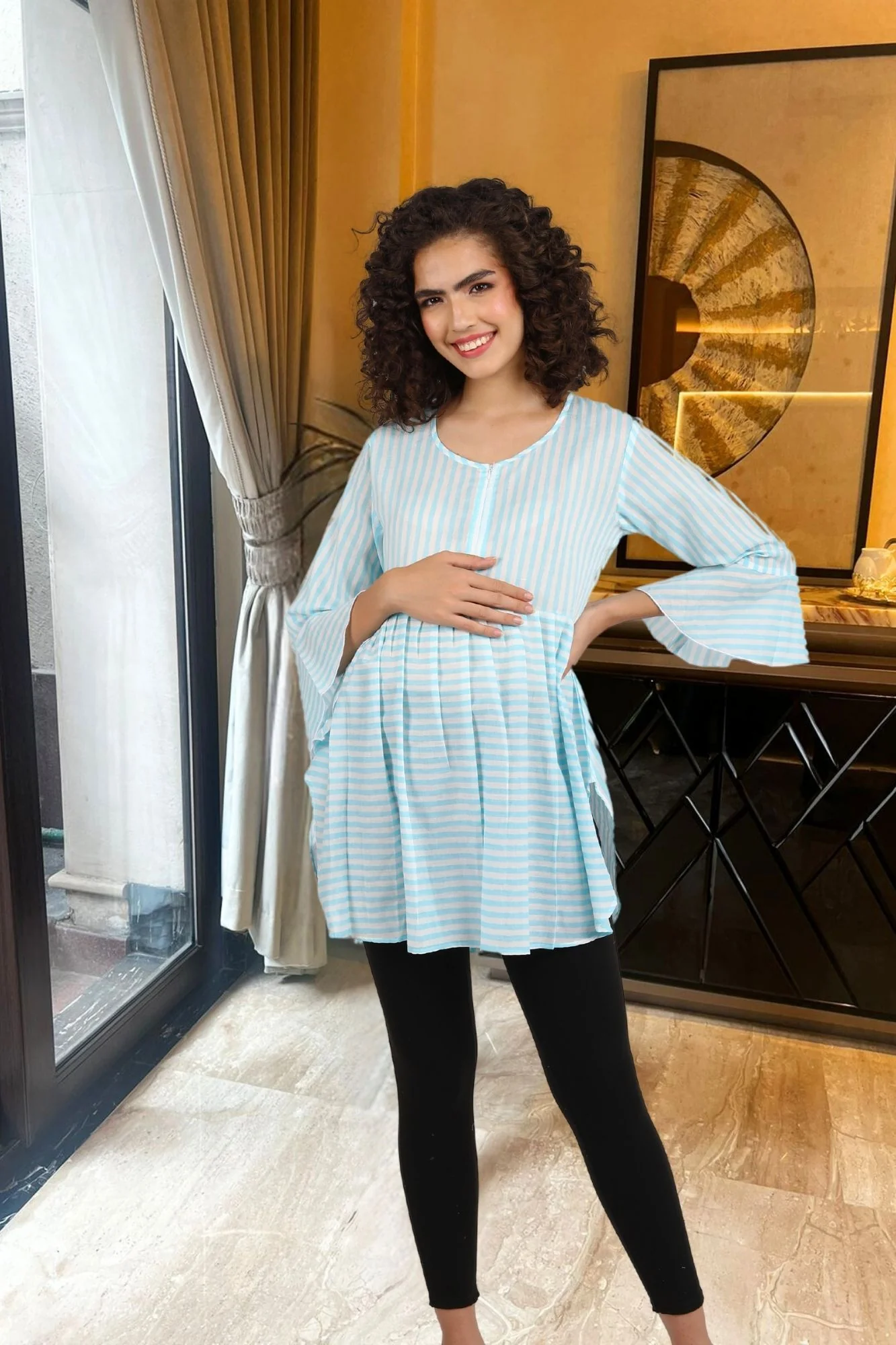 Cruise Striped Maternity & Nursing Top (100% Cotton) - Chenance