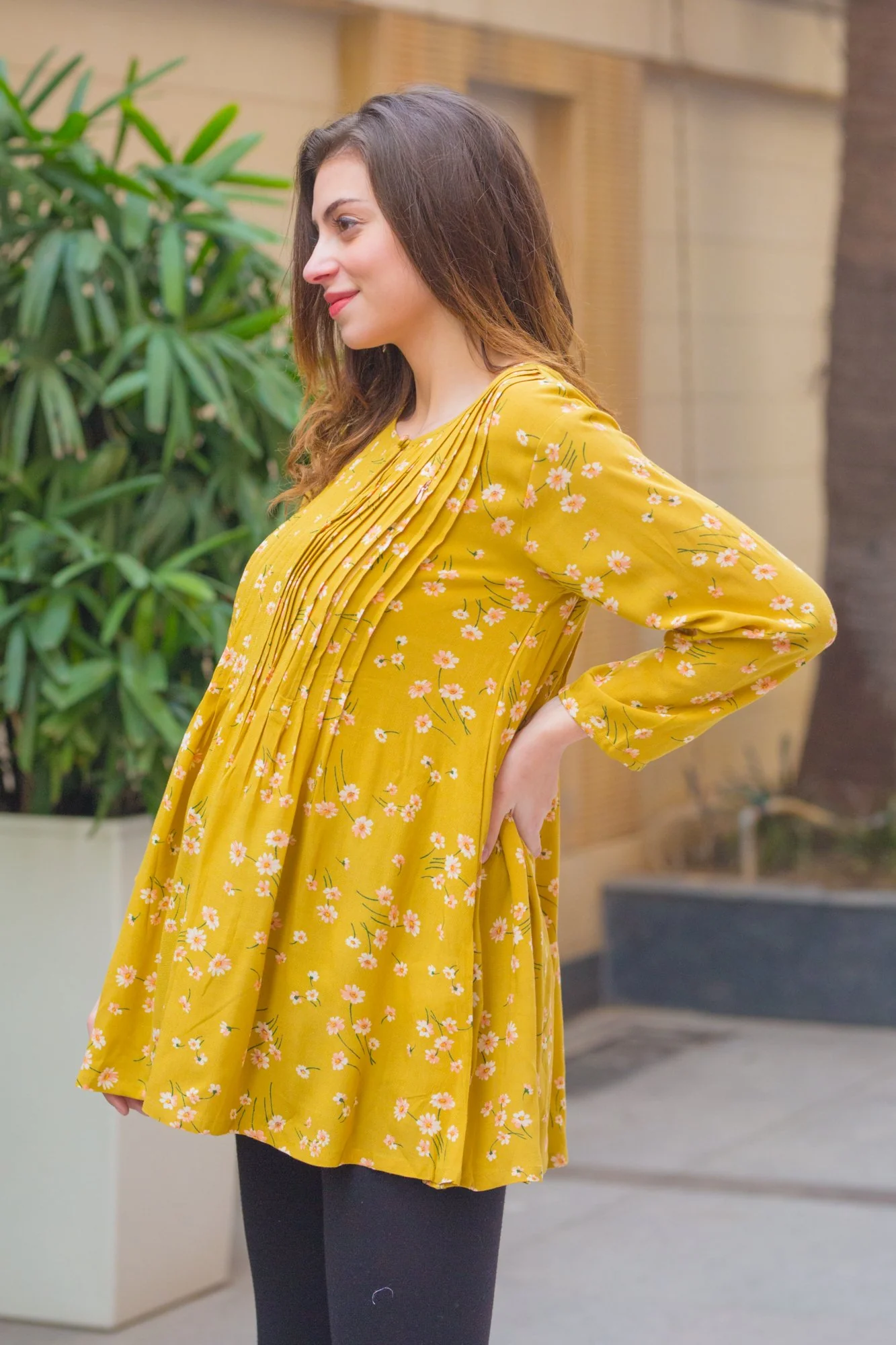 Olive Pintucks Maternity & Nursing Top - Chenance