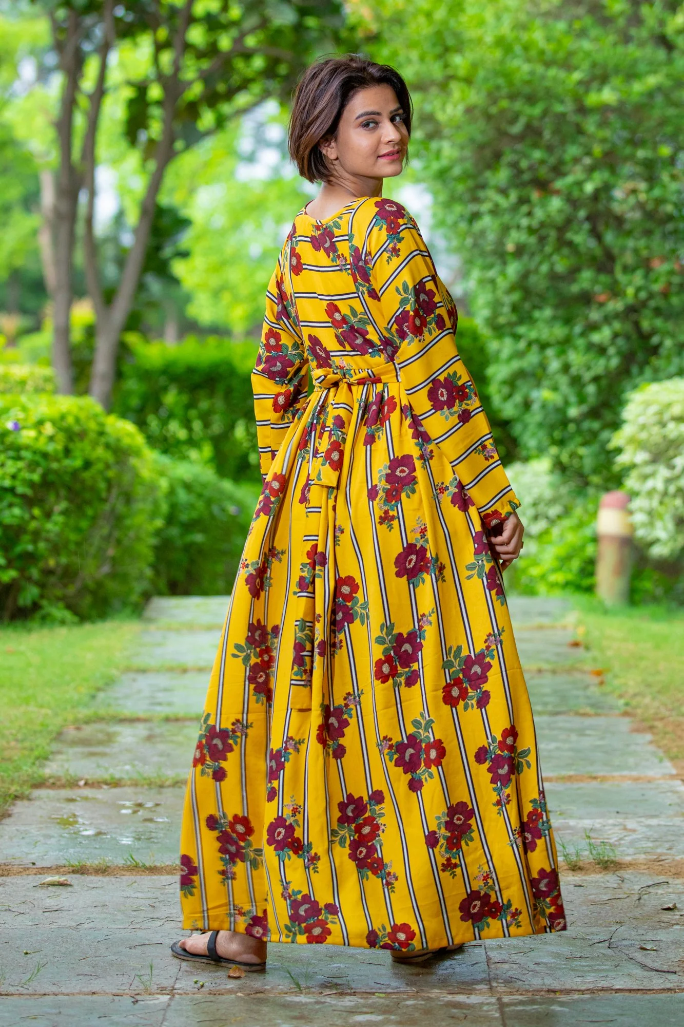 Honey Floral Striped Maternity & Nursing Dress - Chenance