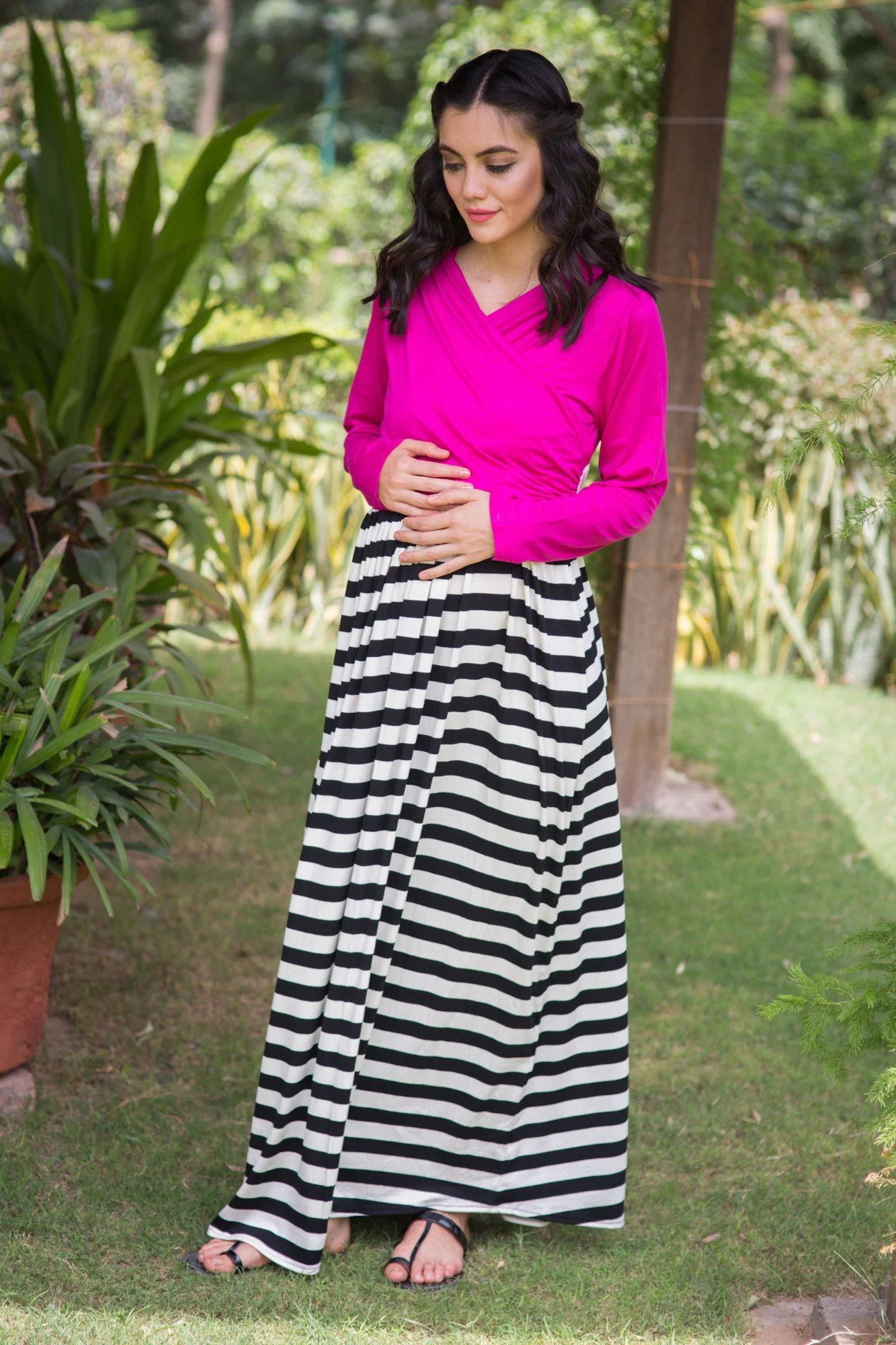 Rose Striped Maternity & Nursing Wrap Dress - Chenance