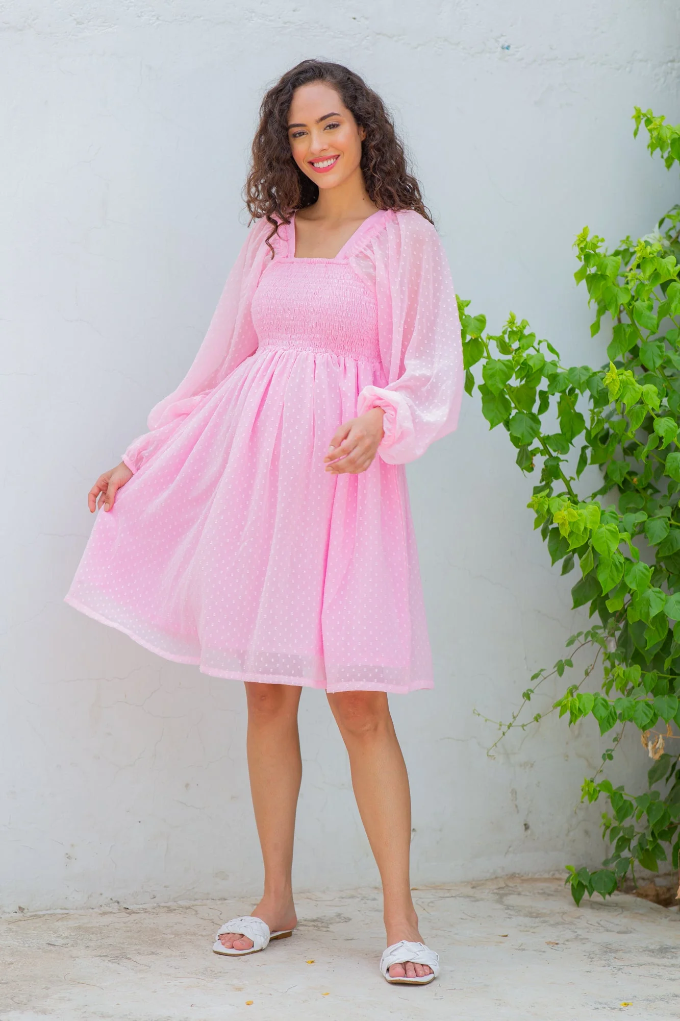 Cute Baby Pink Maternity Knee Dress - Chenance