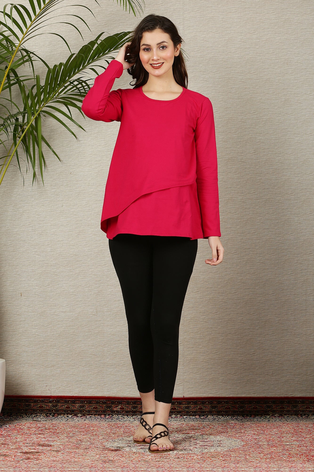 Rose Red Maternity & Nursing Flap Top - Chenance