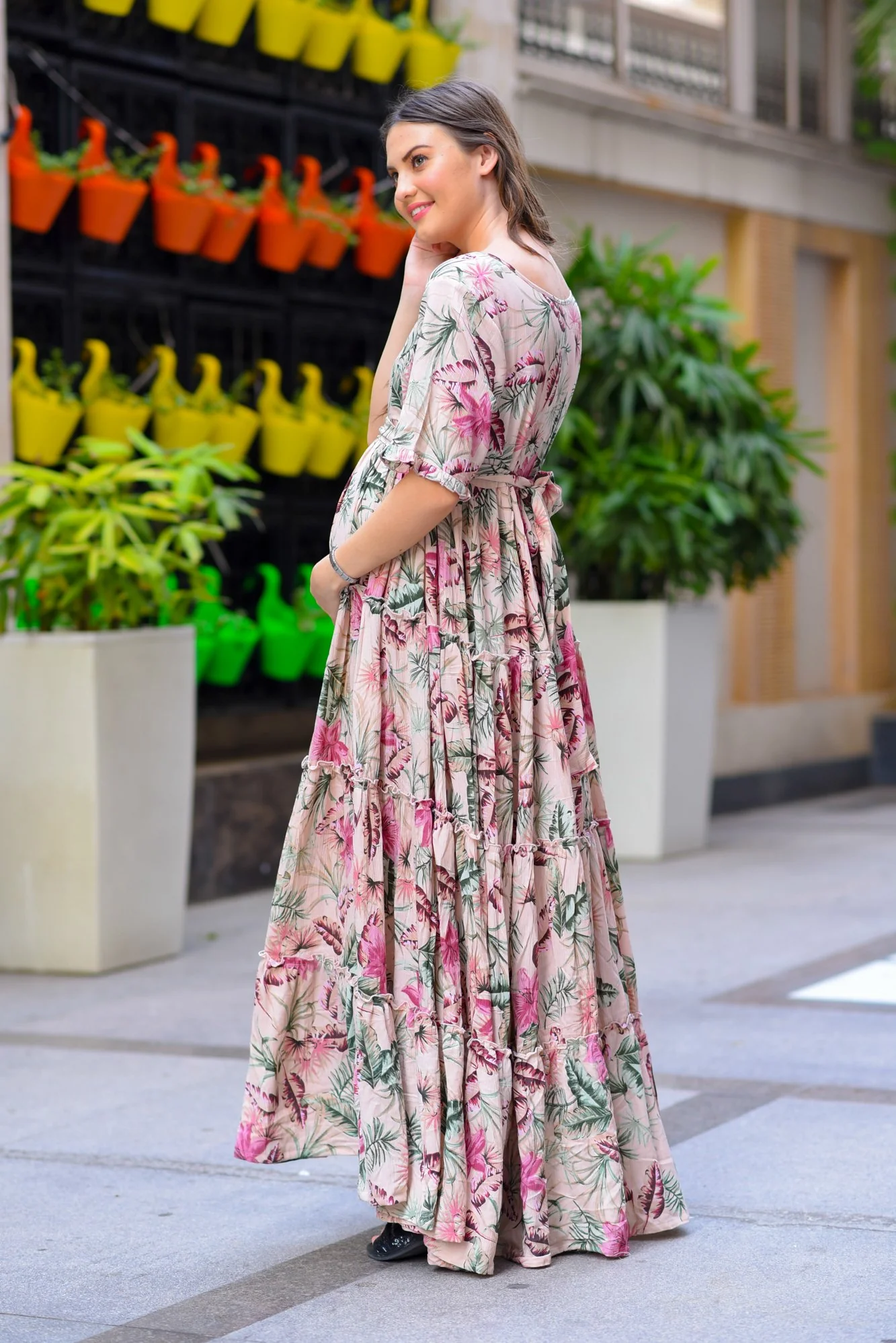 Multilayer Pastel Frill Maternity & Nursing Dress - Chenance