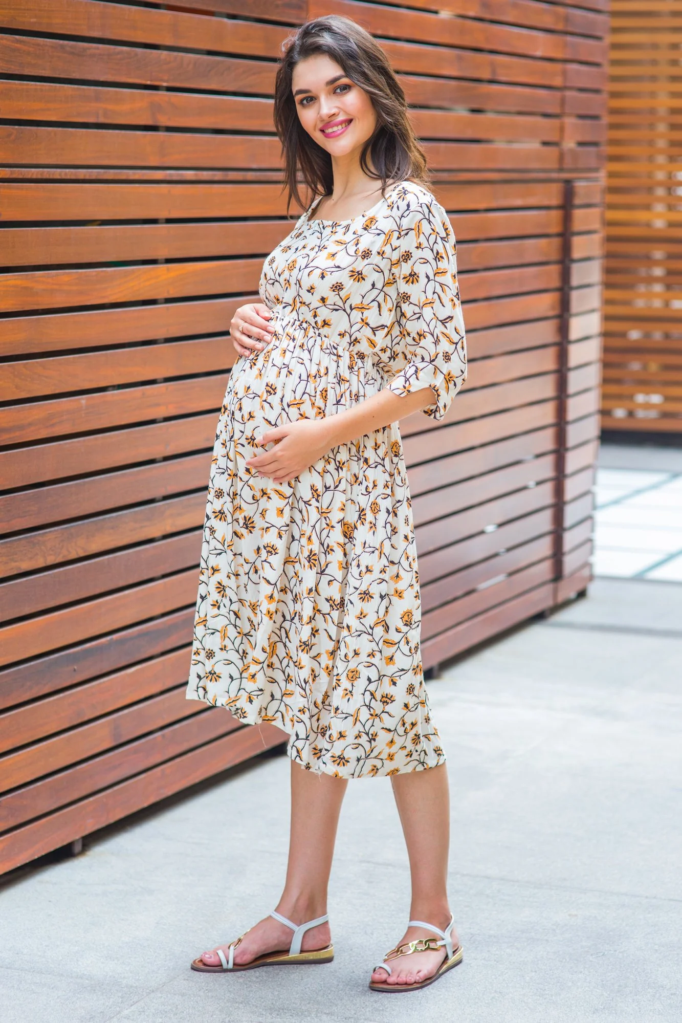 Offwhite Bloom Maternity & Nursing Dress - Chenance