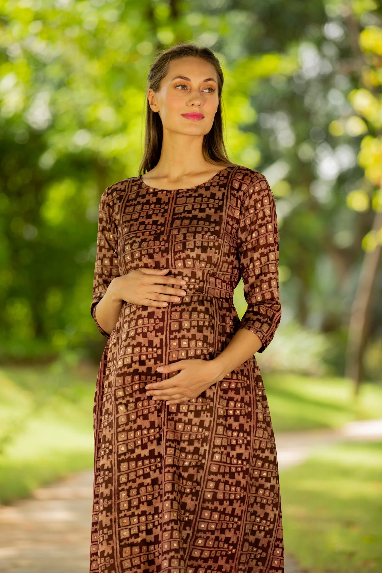 Silk Sheen Maternity & Nursing Horizontal Zip Dress - Chenance