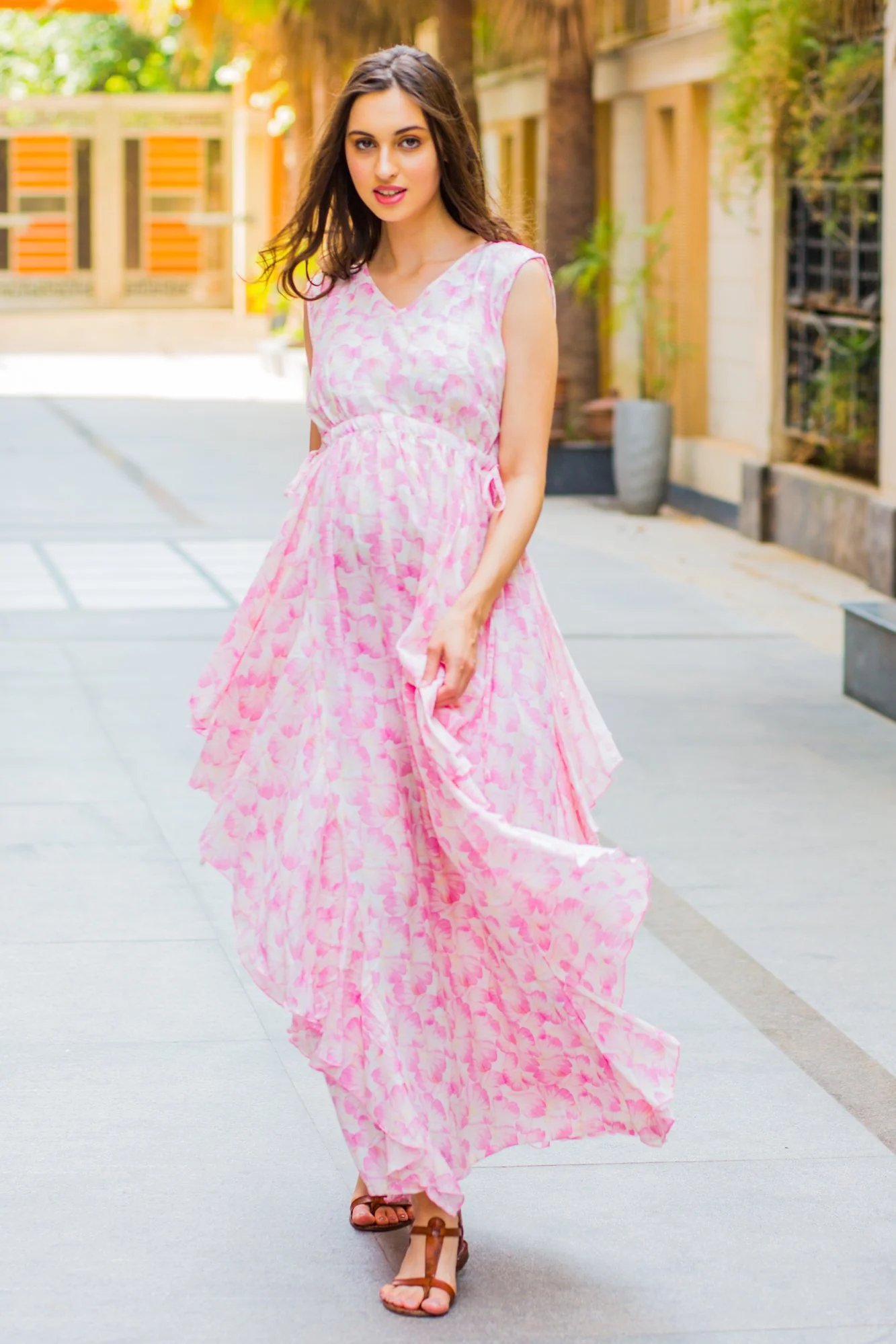 Serene Pink Blossom Flow Dress - Chenance