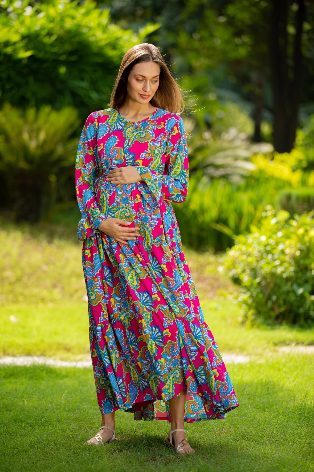 Rosy Paisley Floral Maternity & Nursing Layer Dress - Chenance
