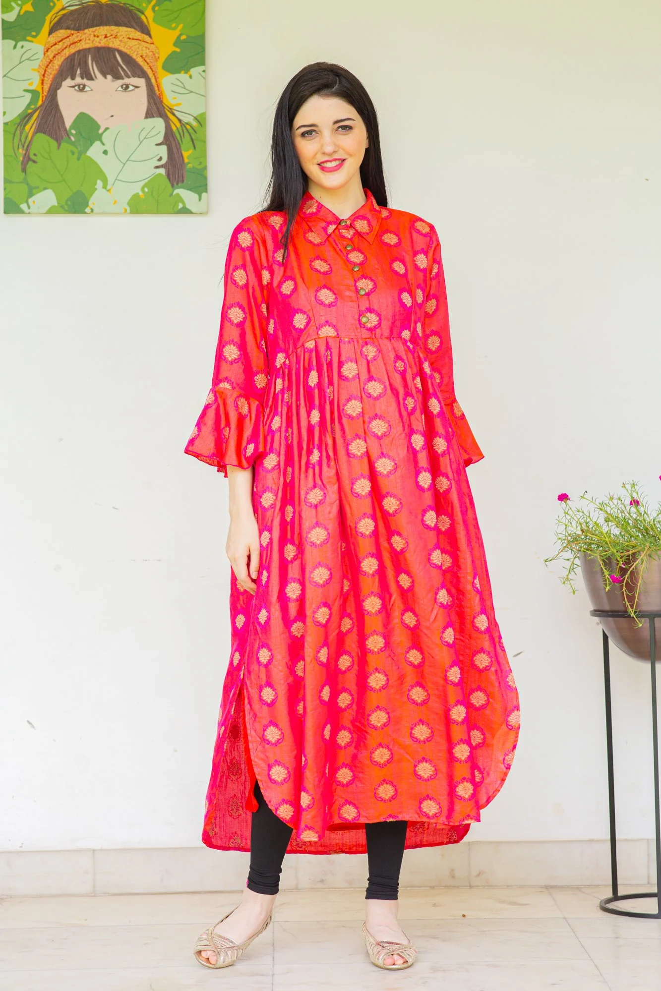 Red Luxe Maternity and Nursing Kurta Dress - Chenance