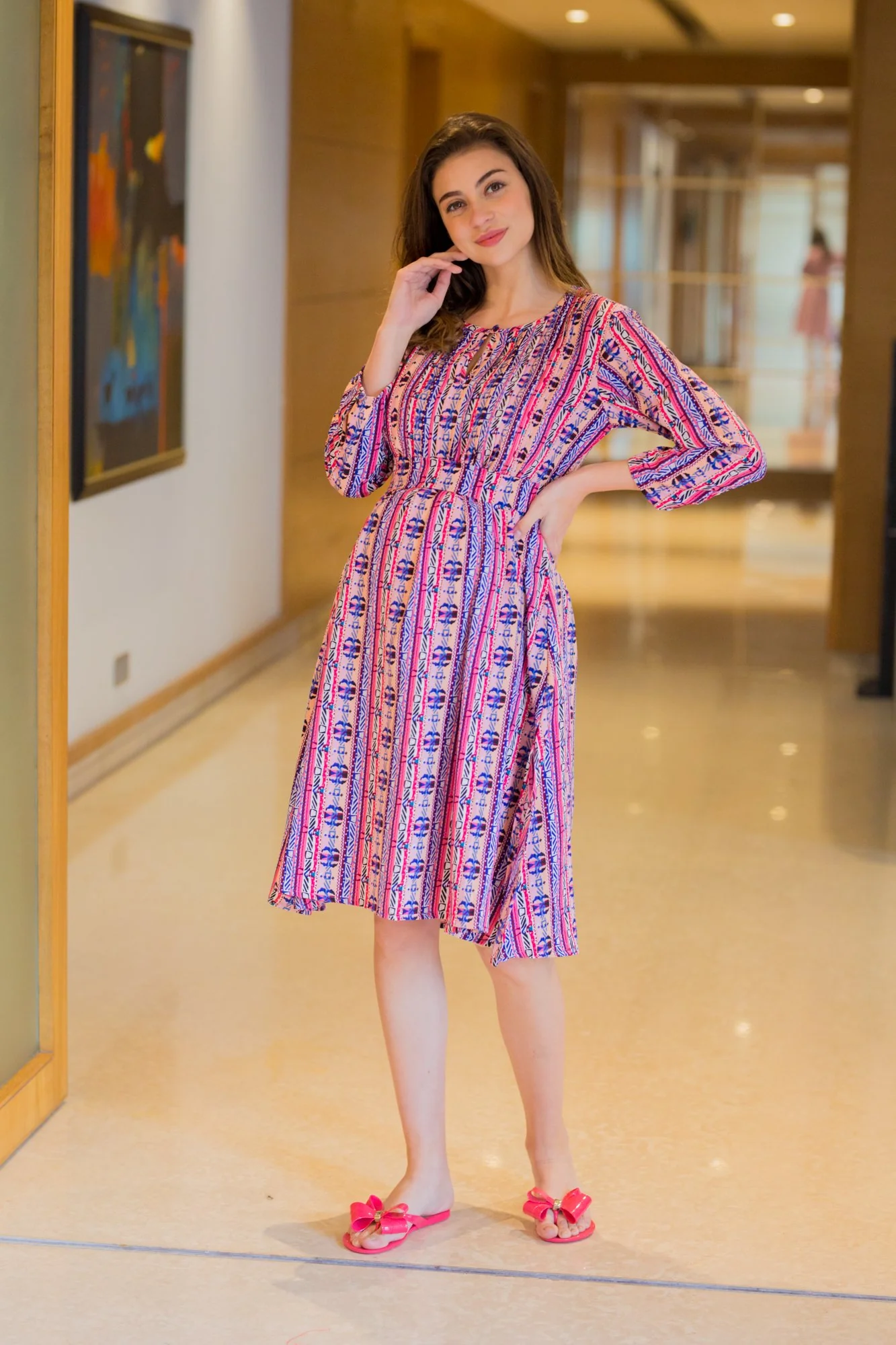 Taffy Patterned Concealed Zip Maternity & Nursing Dress - Chenance