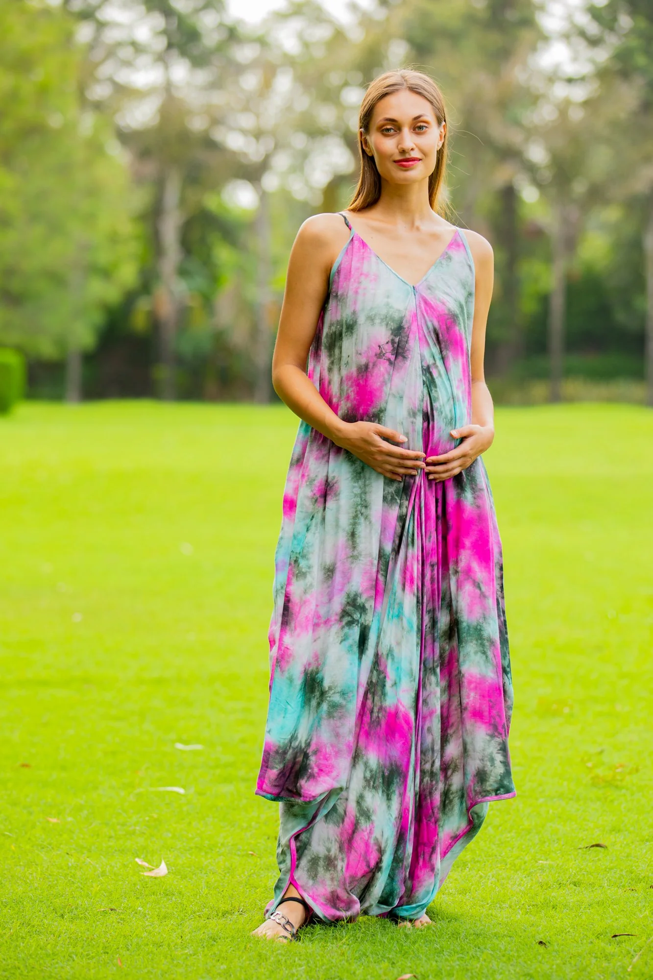 Flamingo Flint Tie-Dye Cotton Maternity and Nursing Jumpsuit - Chenance