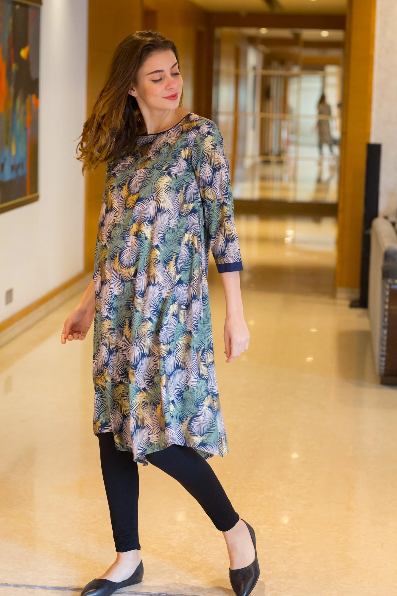 Embellished Leafy Maternity & Nursing Horizontal Zip Dress - Chenance