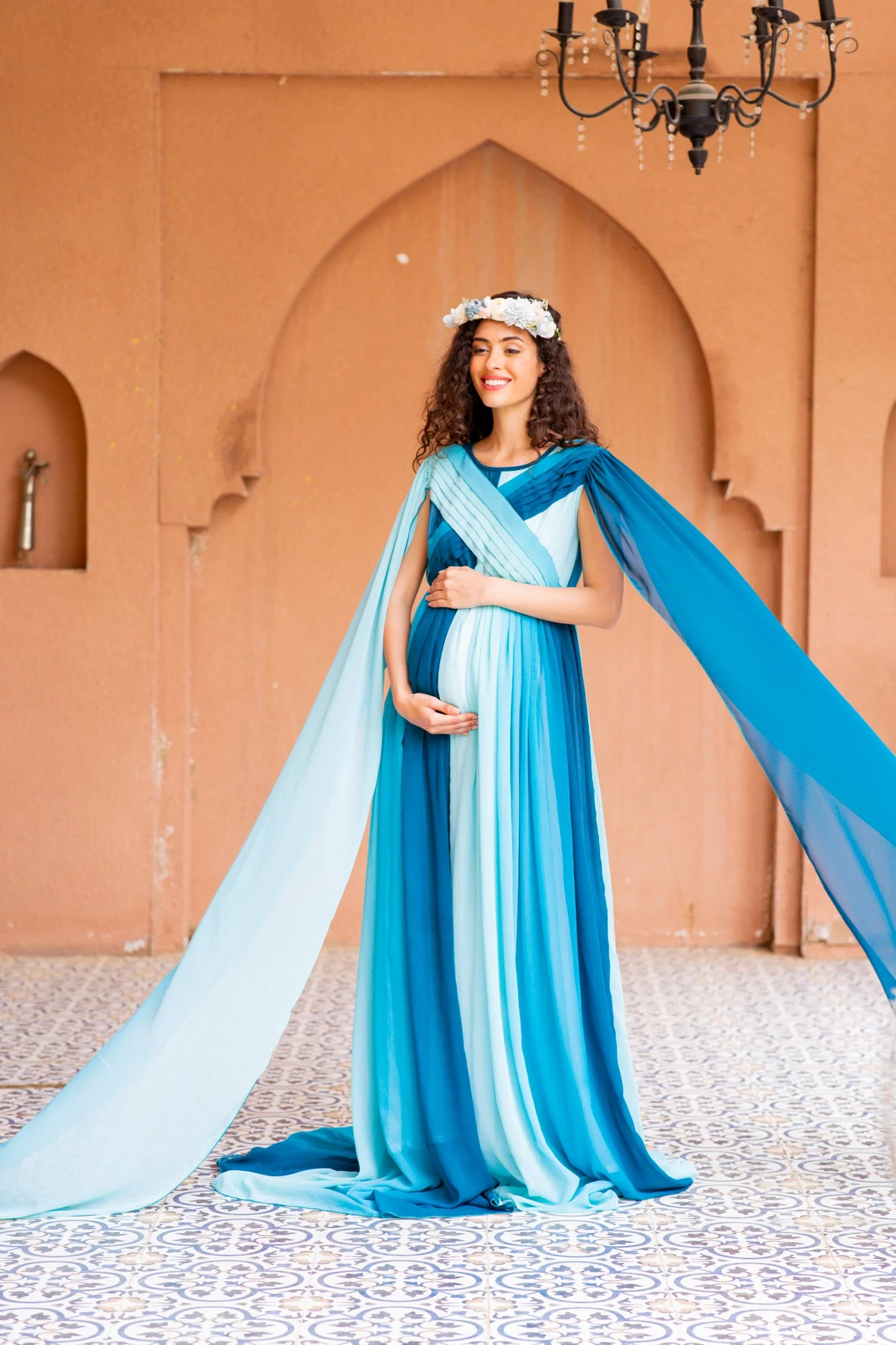 Victoria Blue Monochromatic Maternity Trail Photoshoot Gown - Chenance