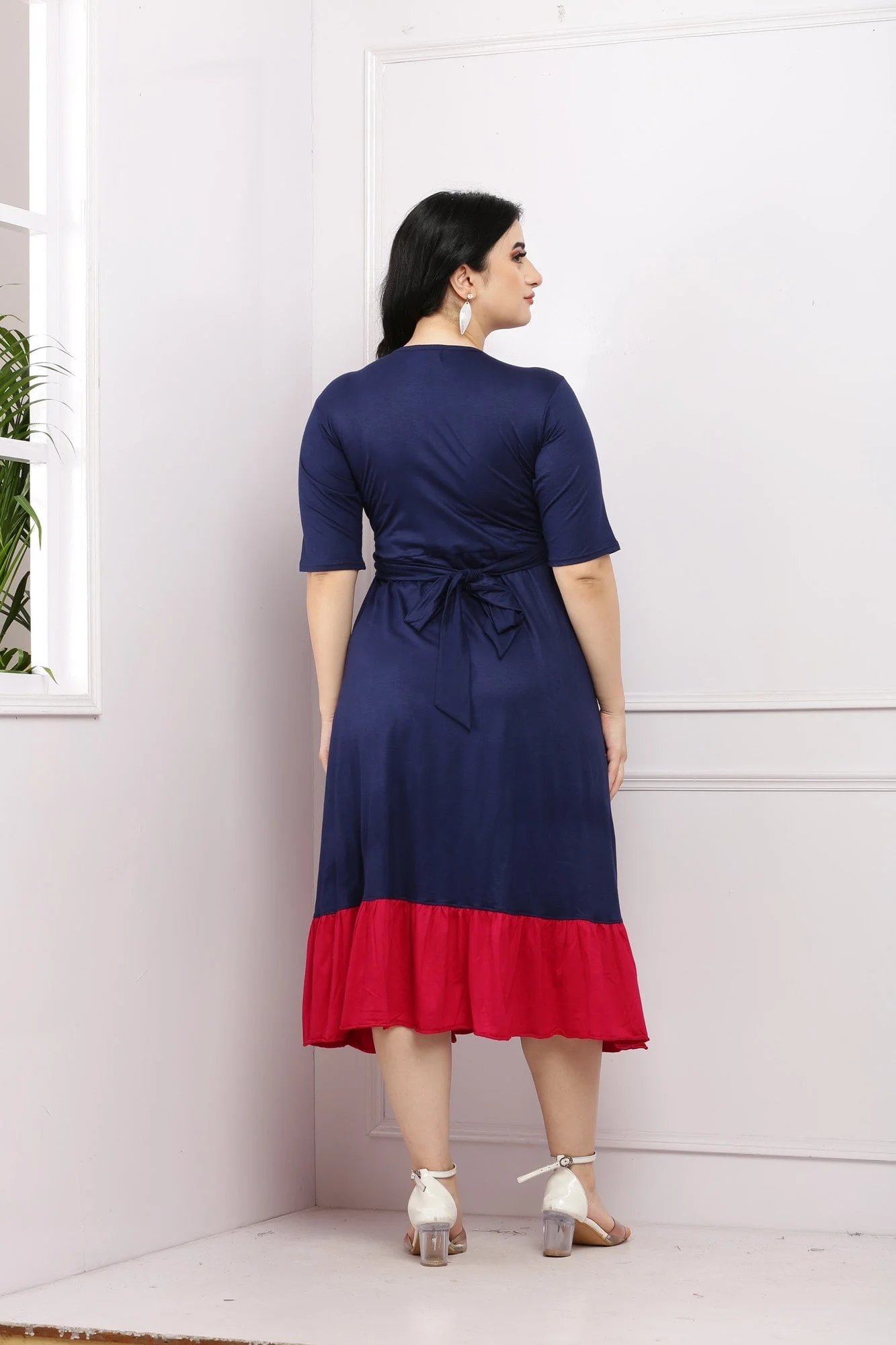 Midnight Blue Maternity & Nursing Frill Wrap Dress - Chenance