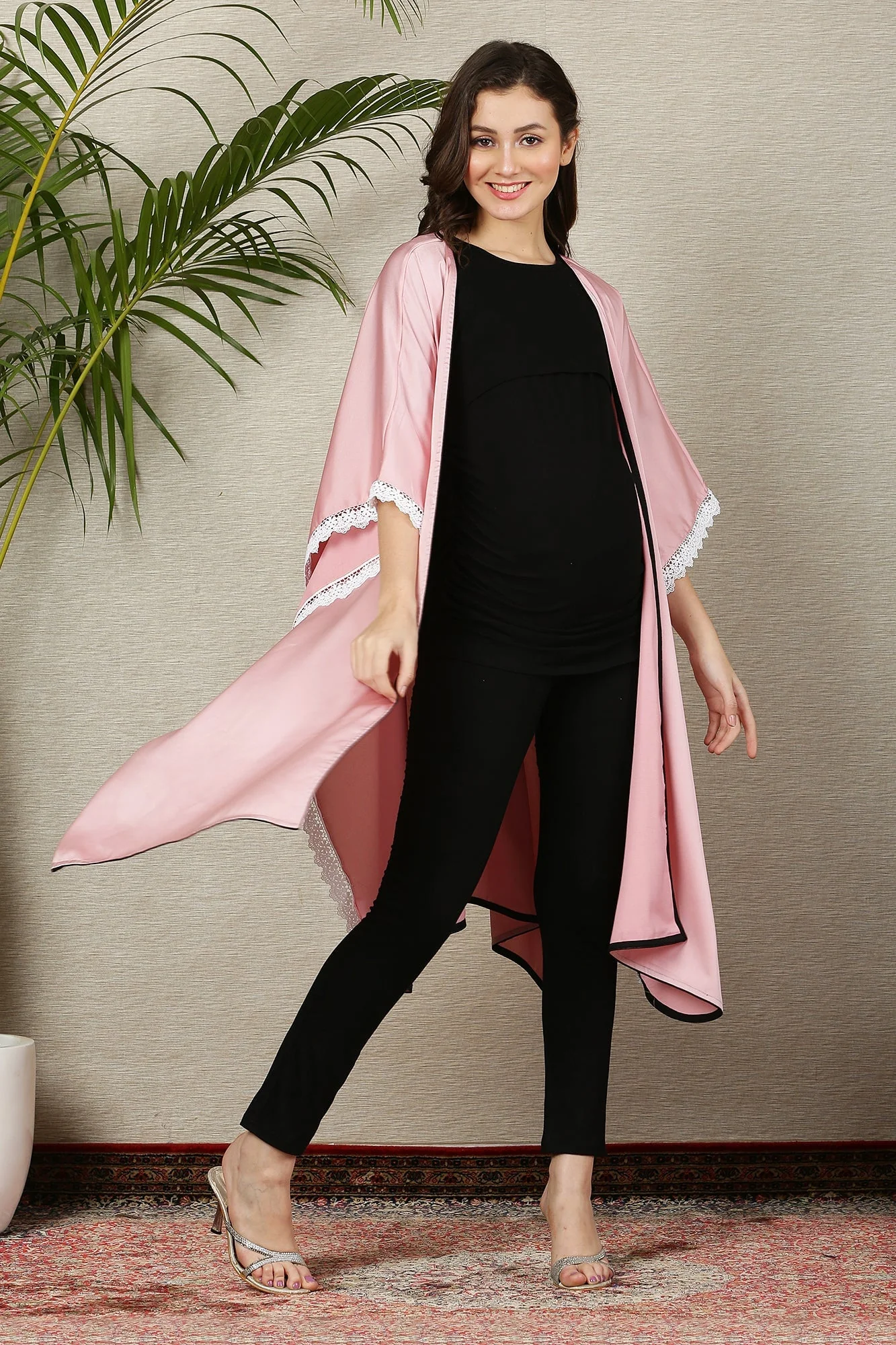 Regal Blush Pink Cascading Maternity Satin Cover Up - Chenance