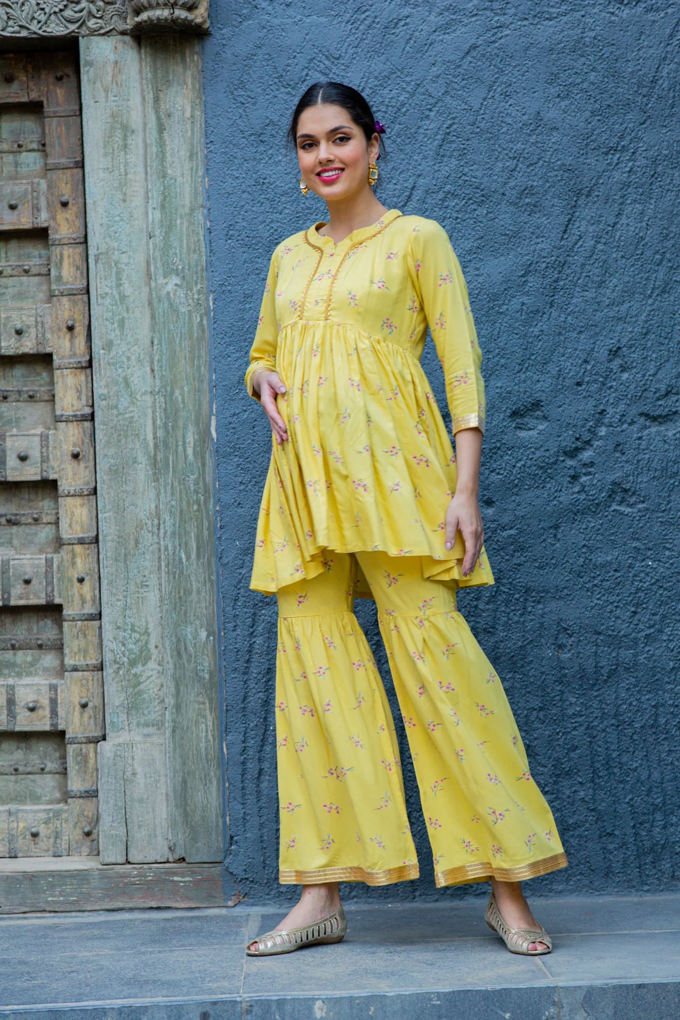 Premium Classic Sunshine Floral Maternity & Nursing Suit (2 pc) - Chenance