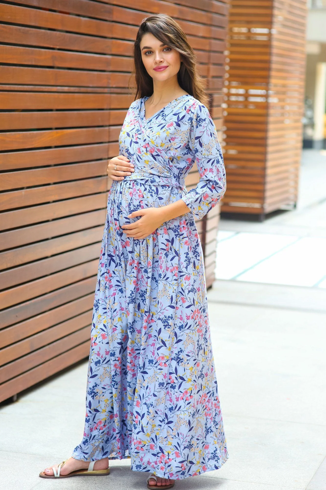 Lilac Floral Maternity & Nursing Wrap Dress - Chenance