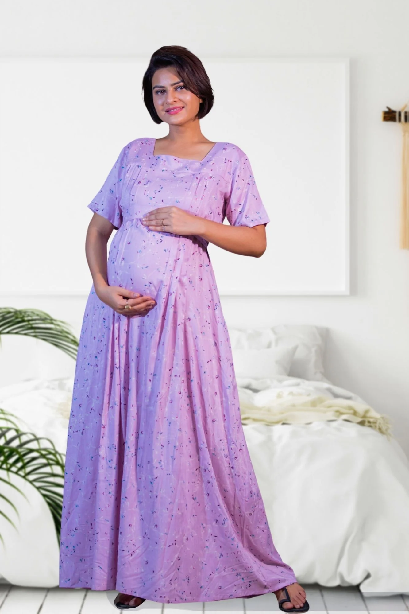 Pink Chime Maternity & Nursing Dress / Delivery Gown/ Night Dress - Chenance