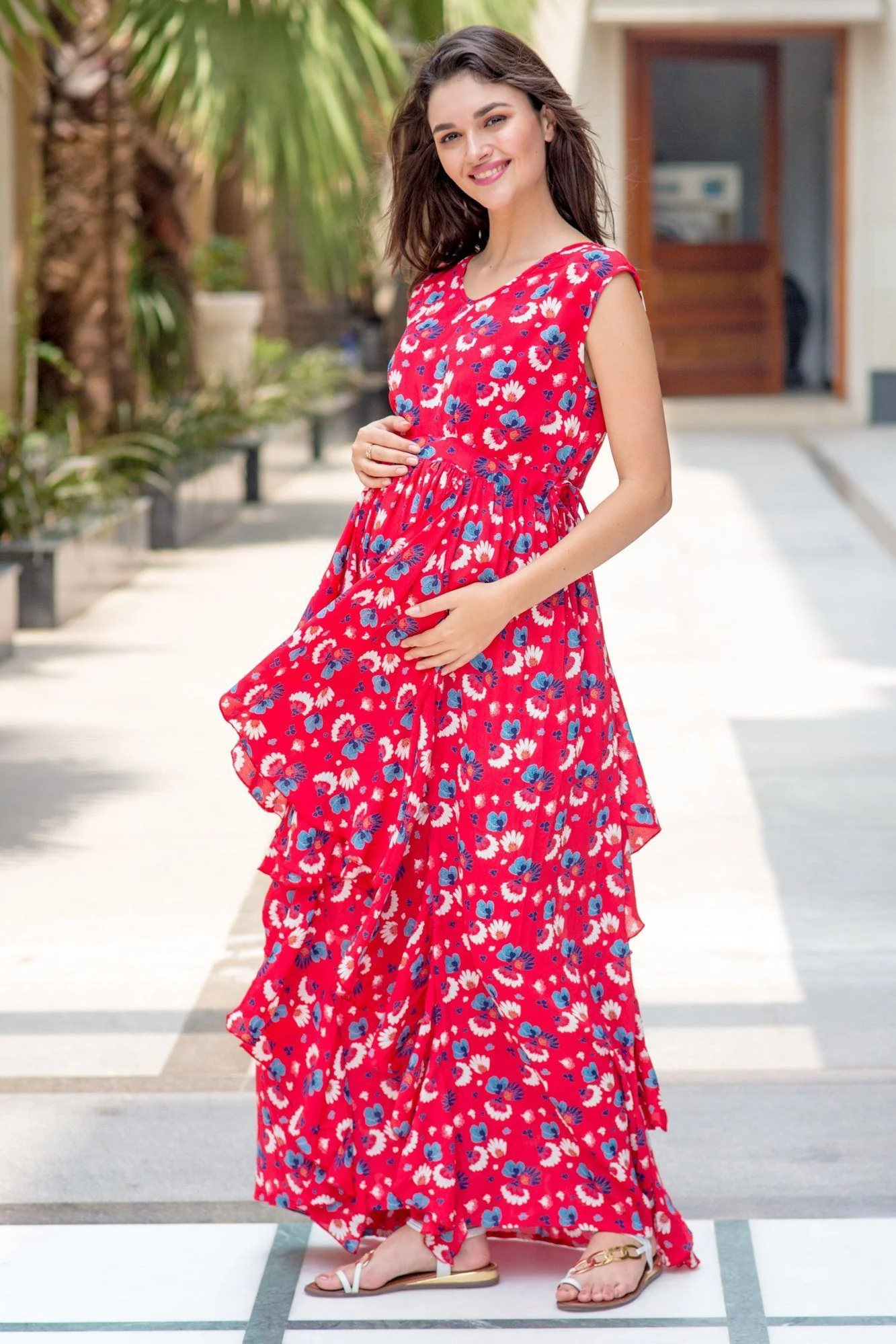 Raspberry Red Floral Luxe Maternity Dress - Chenance
