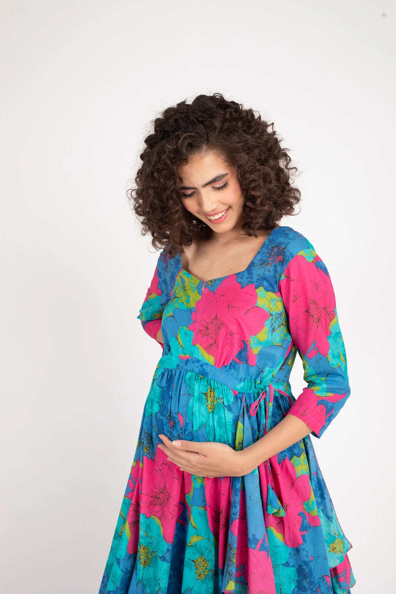 Dazzling Blue Maternity & Nursing Flow Dress (100% Cotton) - Chenance