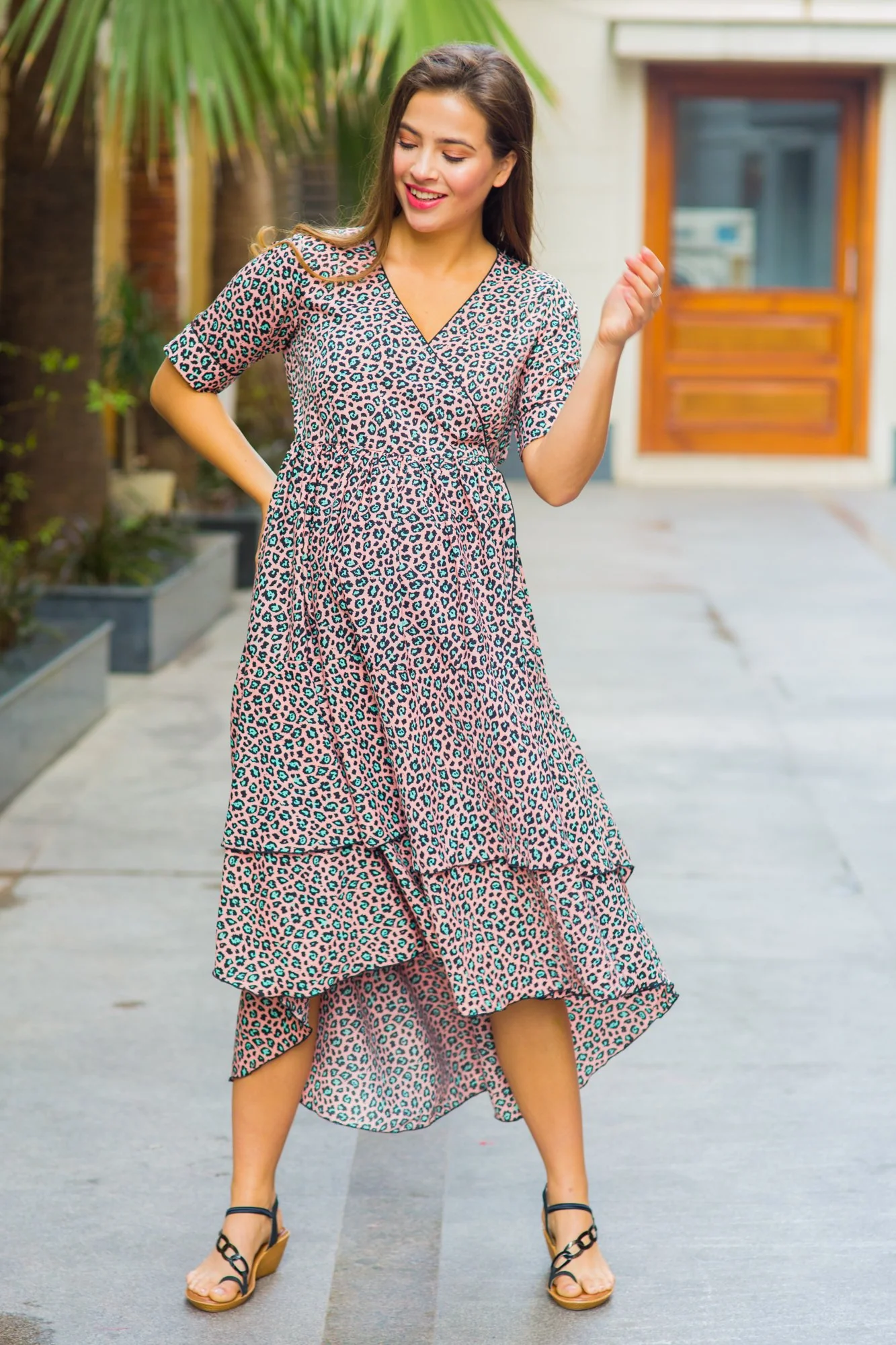 Peachy Pattern Maternity & Nursing Flair Dress - Chenance