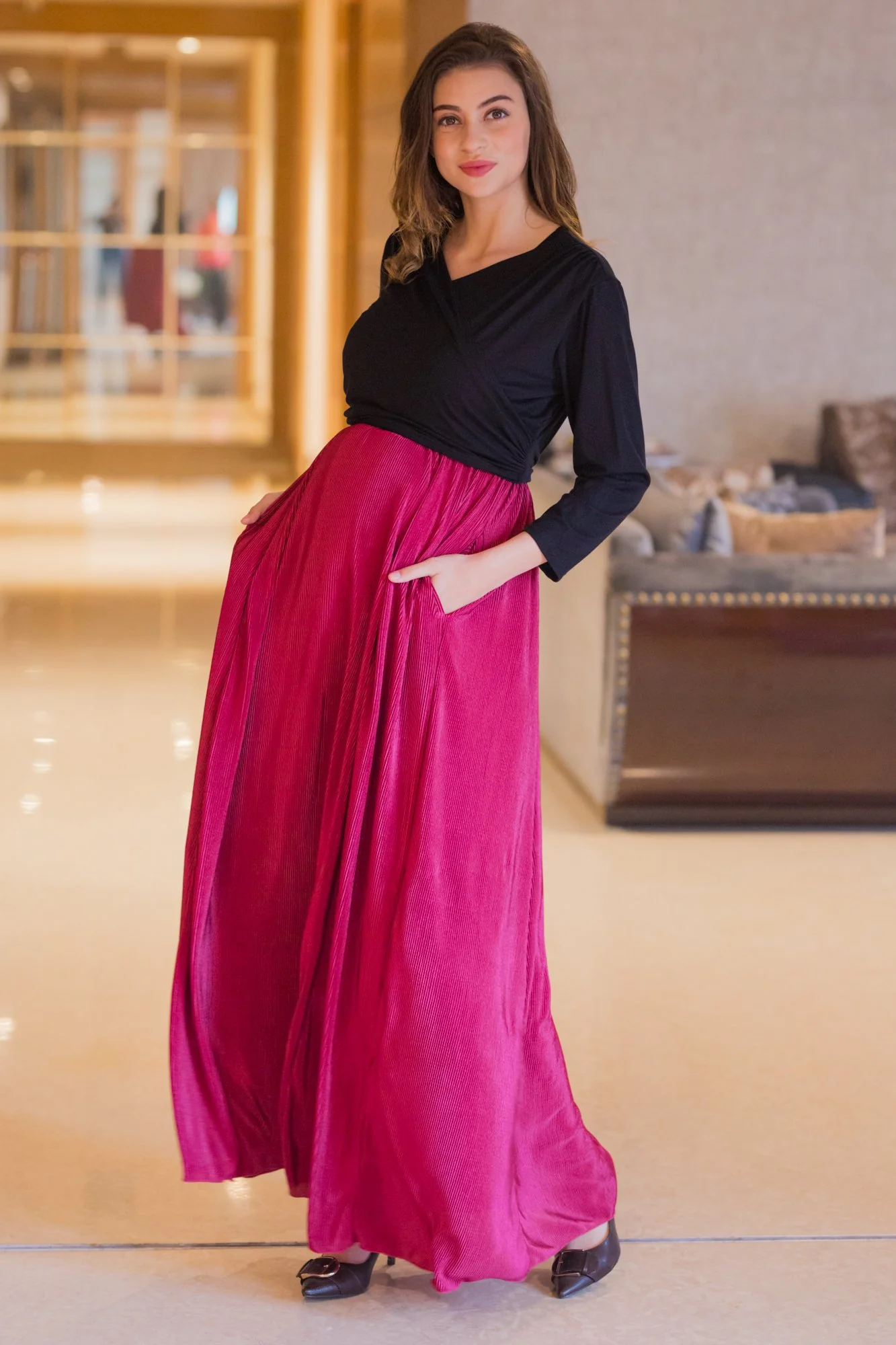 Luxe Rose Pleated & Nursing Wrap Dress - Chenance