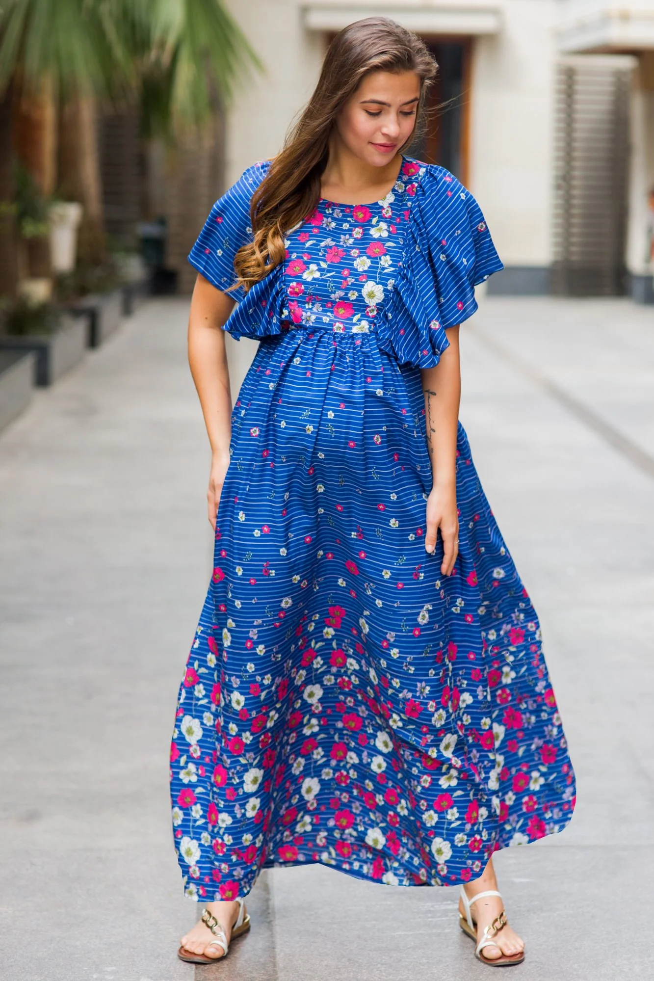 Celeste Blue Floral Maternity & Nursing Flap Dress - Chenance