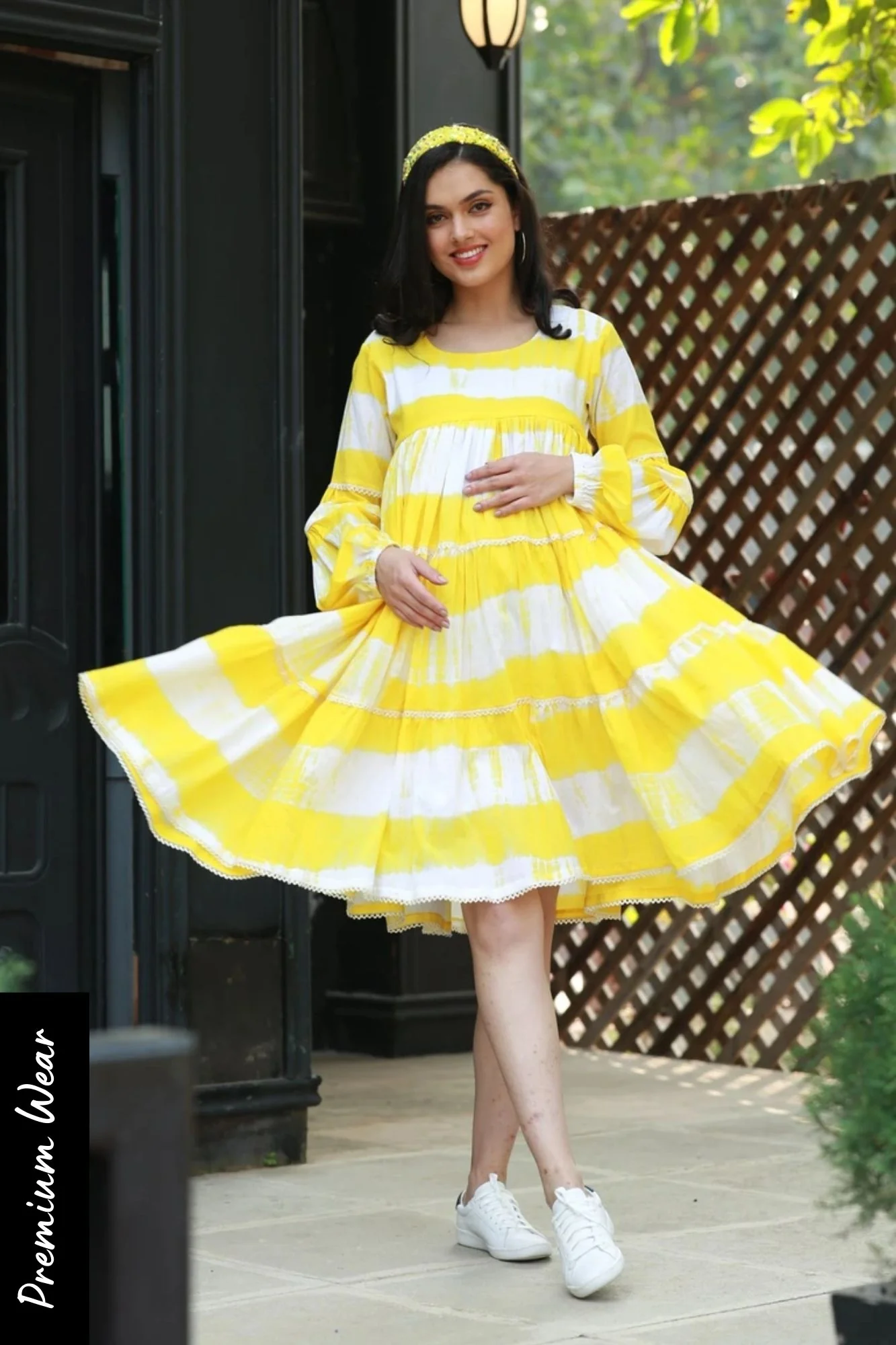 Premium Sunshine Mulmul Maternity & Nursing Frill Dress - Chenance