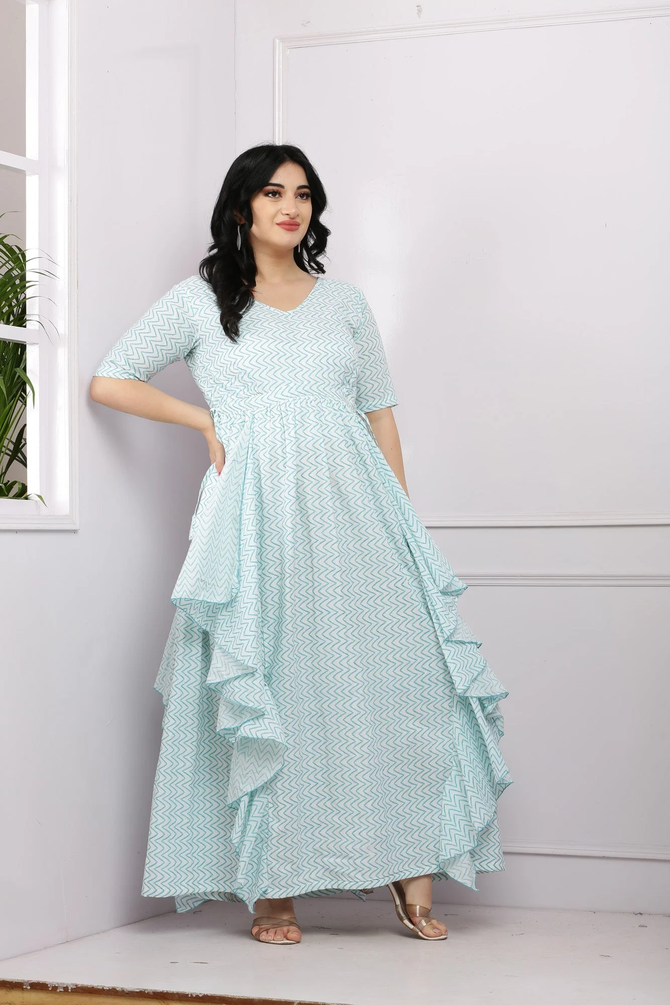 Joyful Blue Nautical Maternity Flow Dress (100% Cotton) - Chenance