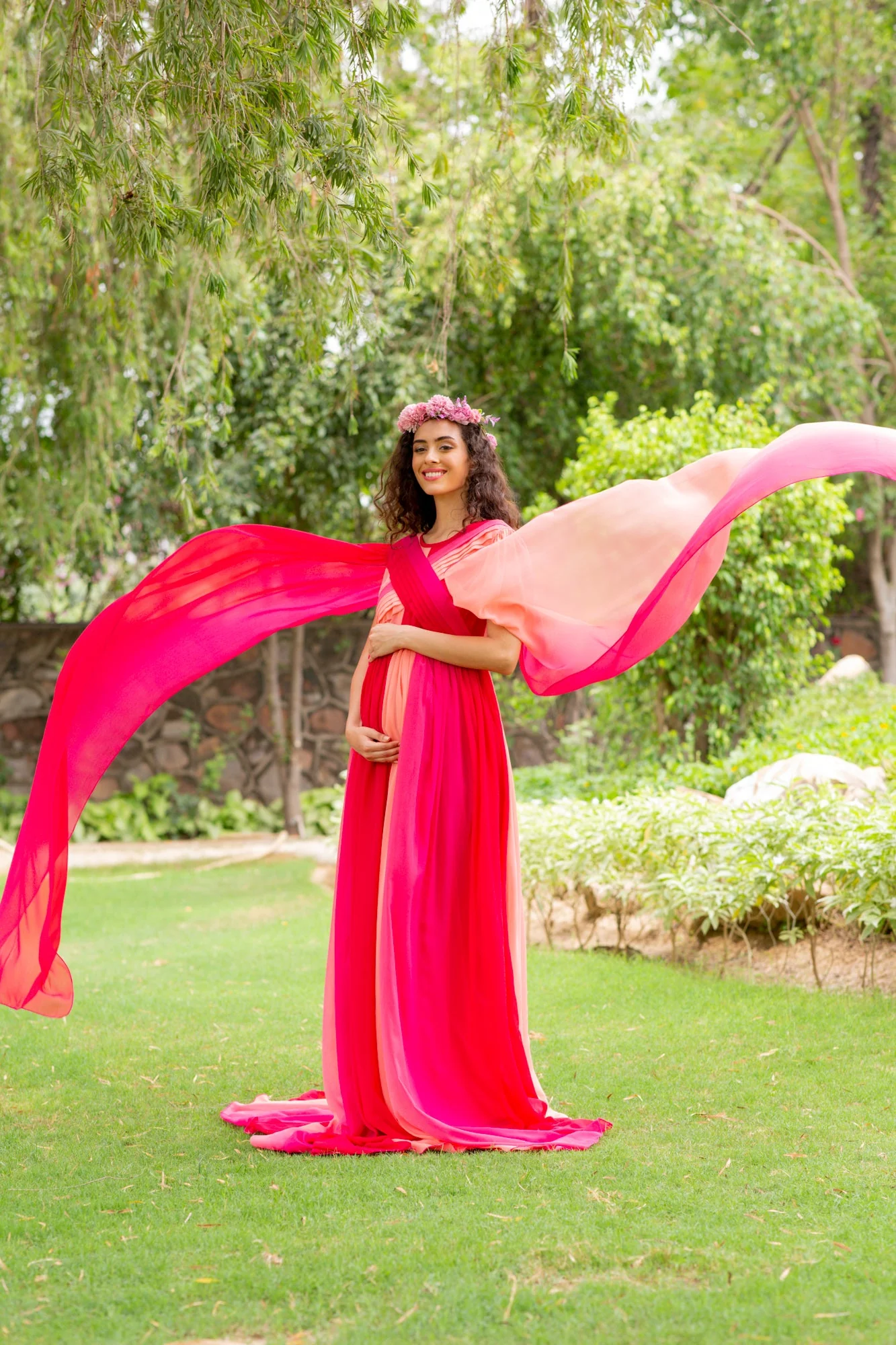 Luxe Raspberry Maternity Trail Photoshoot Gown - Chenance