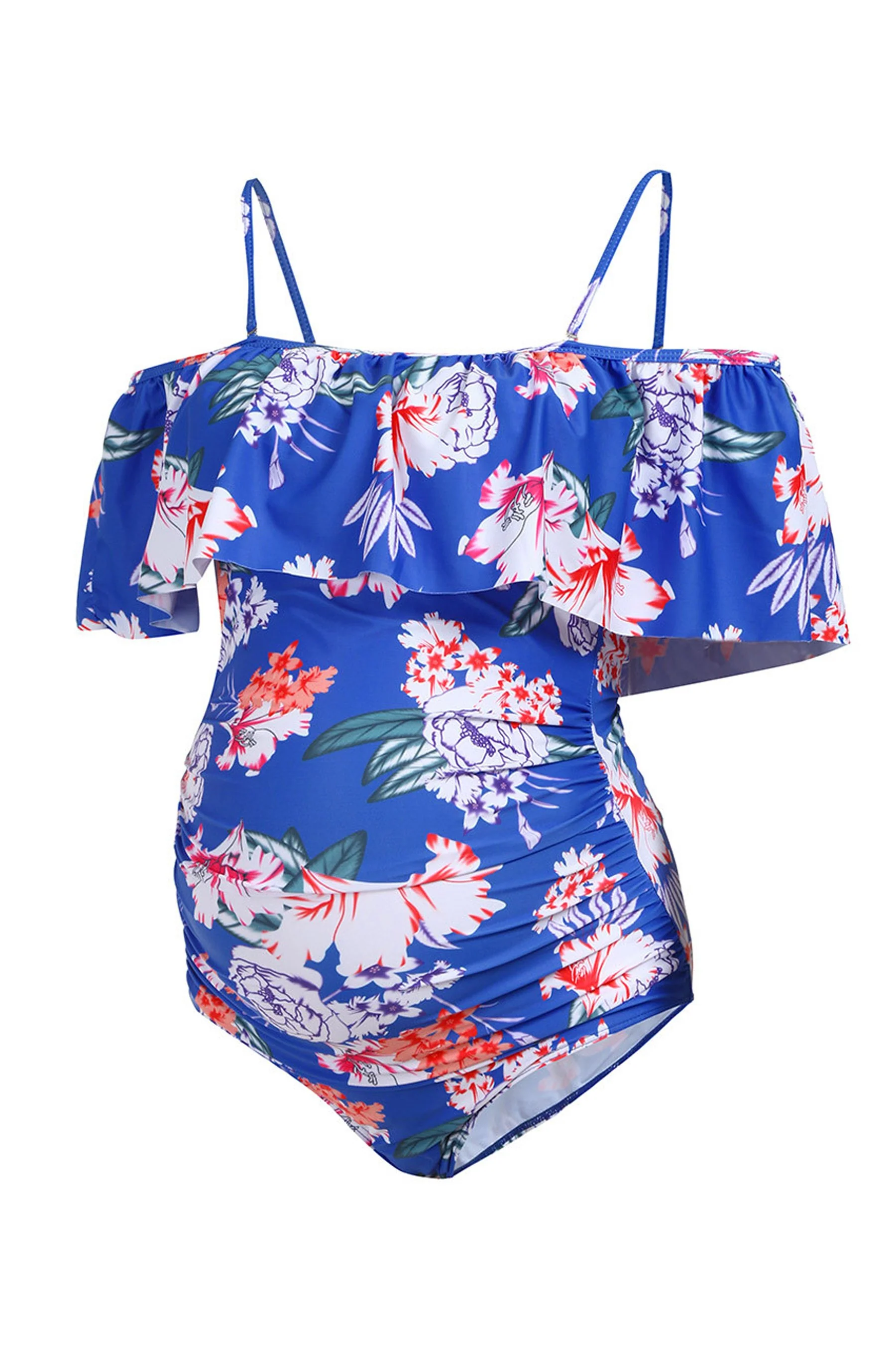 Ocean Blue Floral Off-Shoulder Maternity Swimsuit - Chenance