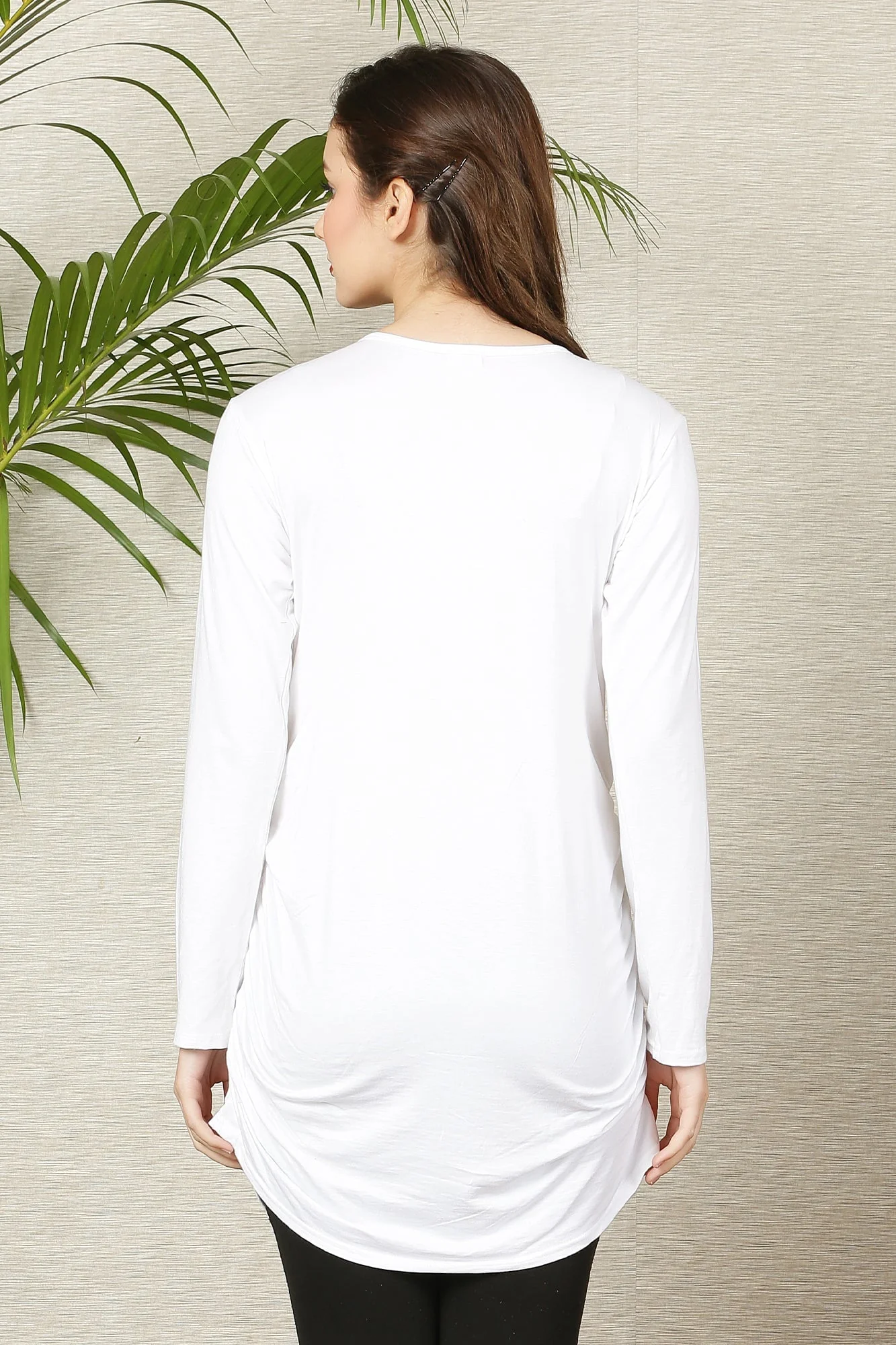 White Long Gathered Maternity Top - Chenance