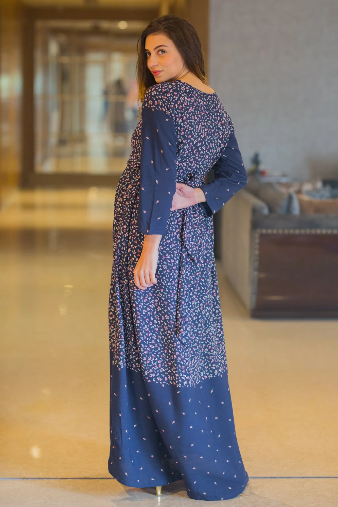 Cascading Arctic Floral Maternity Knot Dress - Chenance