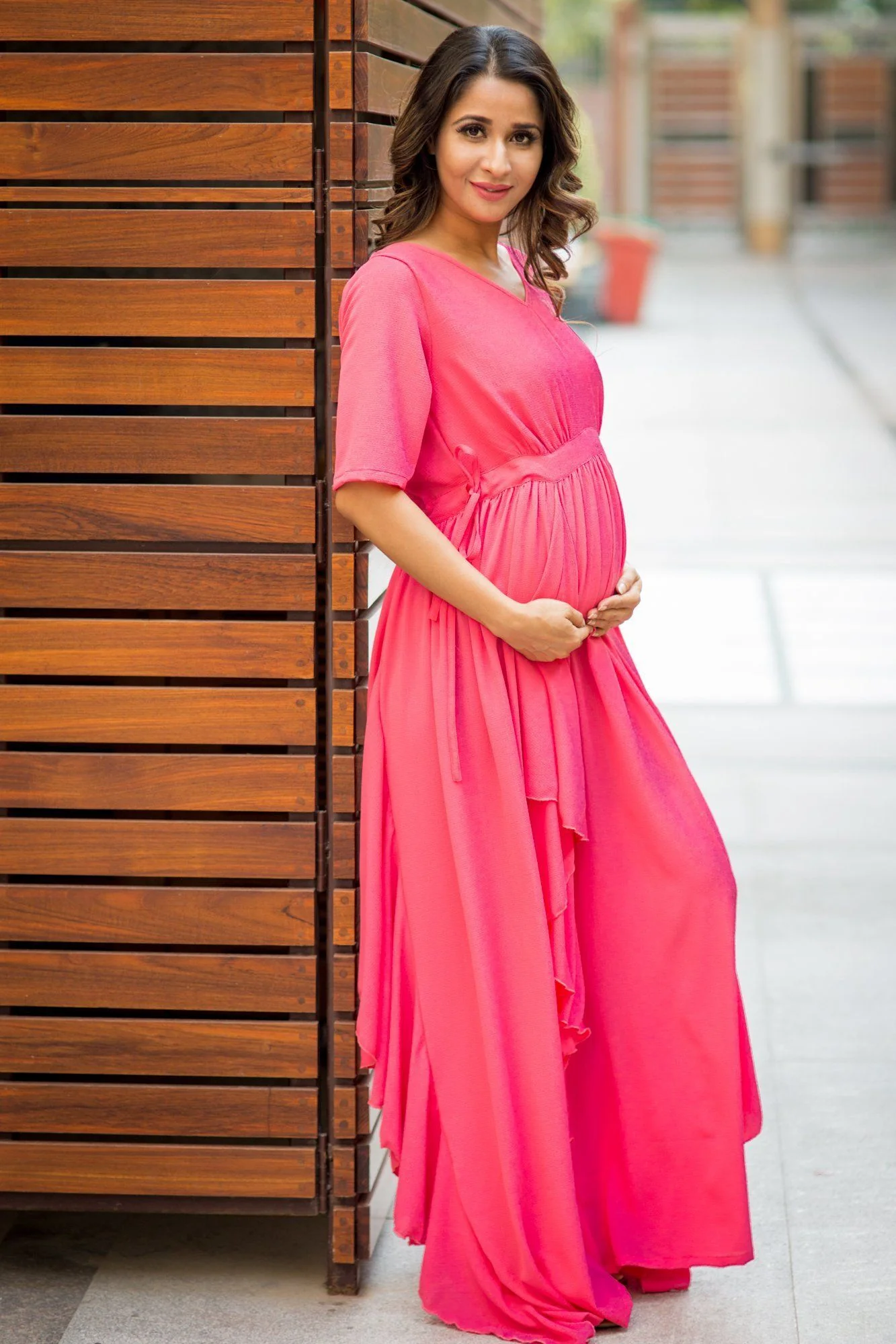 Luxe Pink Blush Bubble Georgette Maternity Dress - Chenance