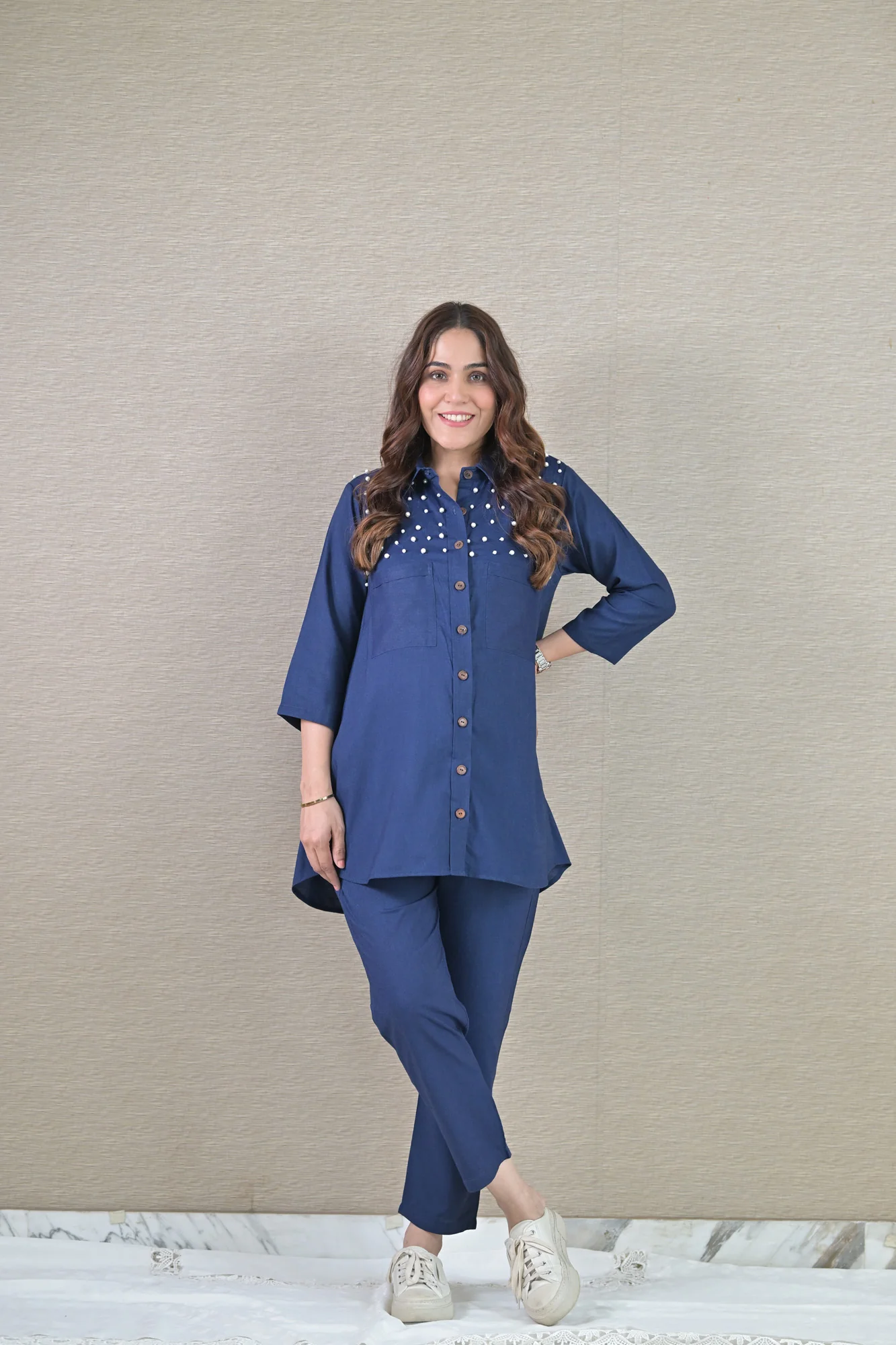 Pearl Denim Maternity & Nursing Coord Set (2 pc) (100% Cotton) - Chenance