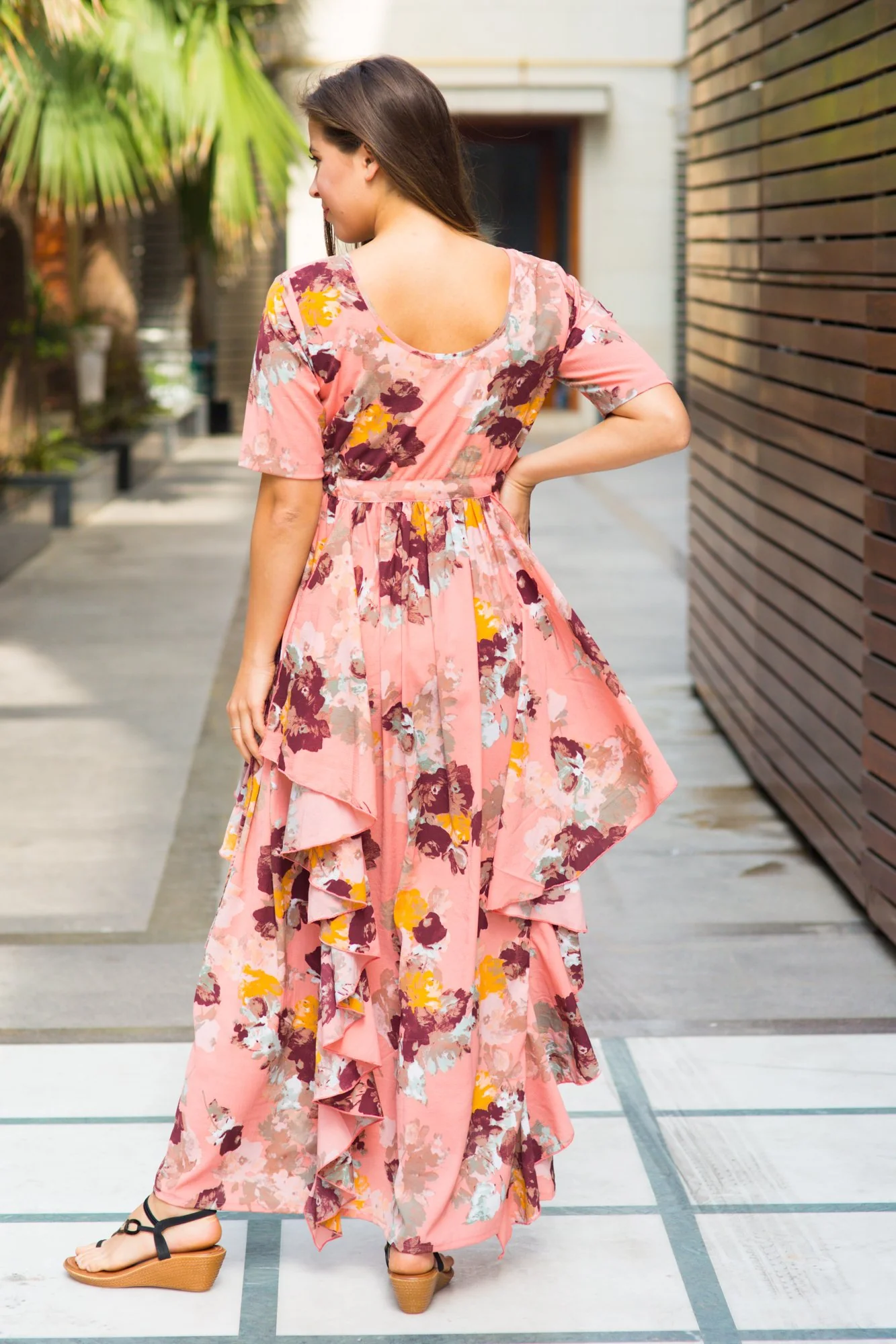 Luxe Peach Rouge Maternity Flow Dress - Chenance