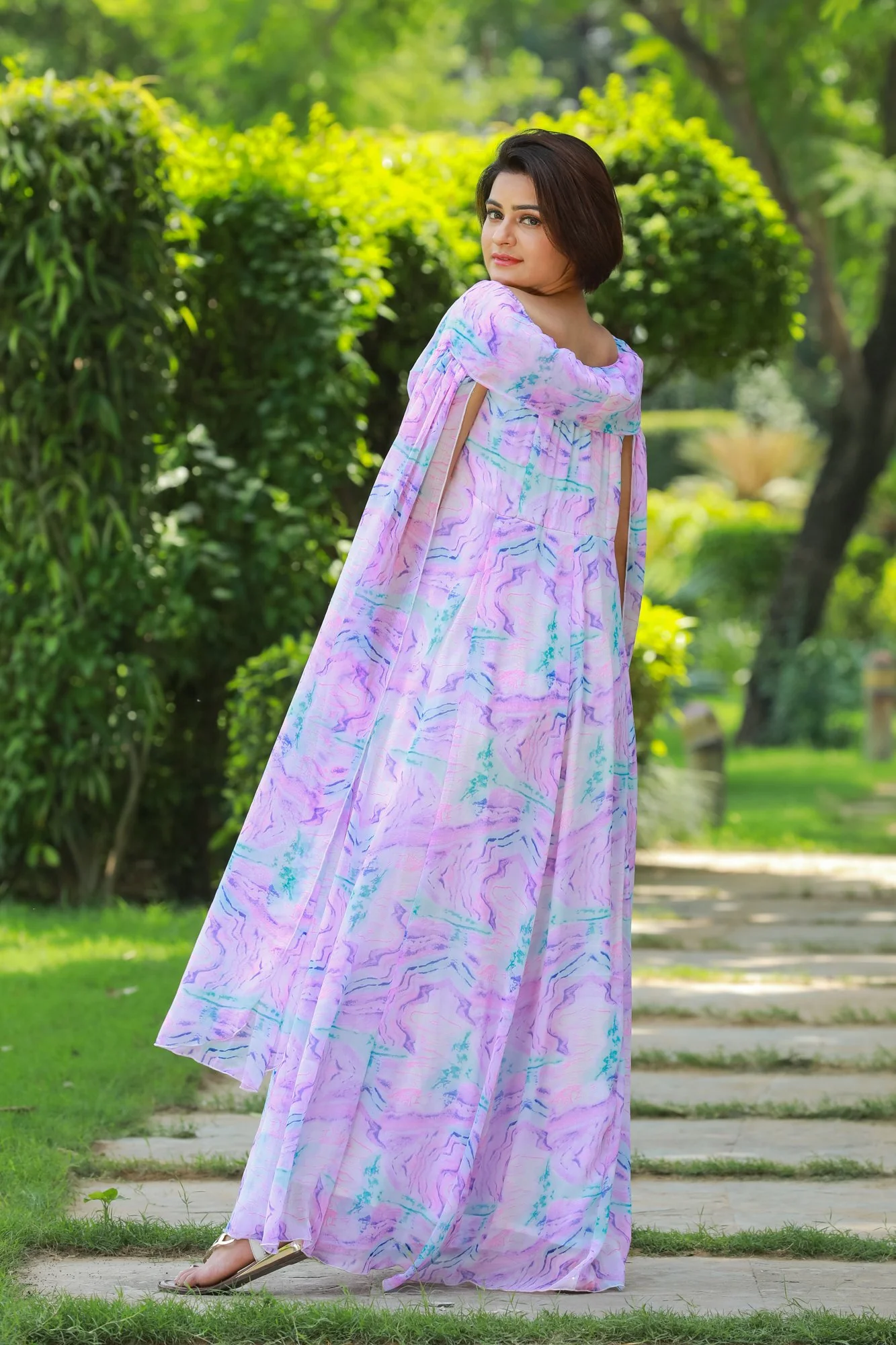 Lilac Breezy Flying Sleeves Maternity & Nursing Dress - Chenance