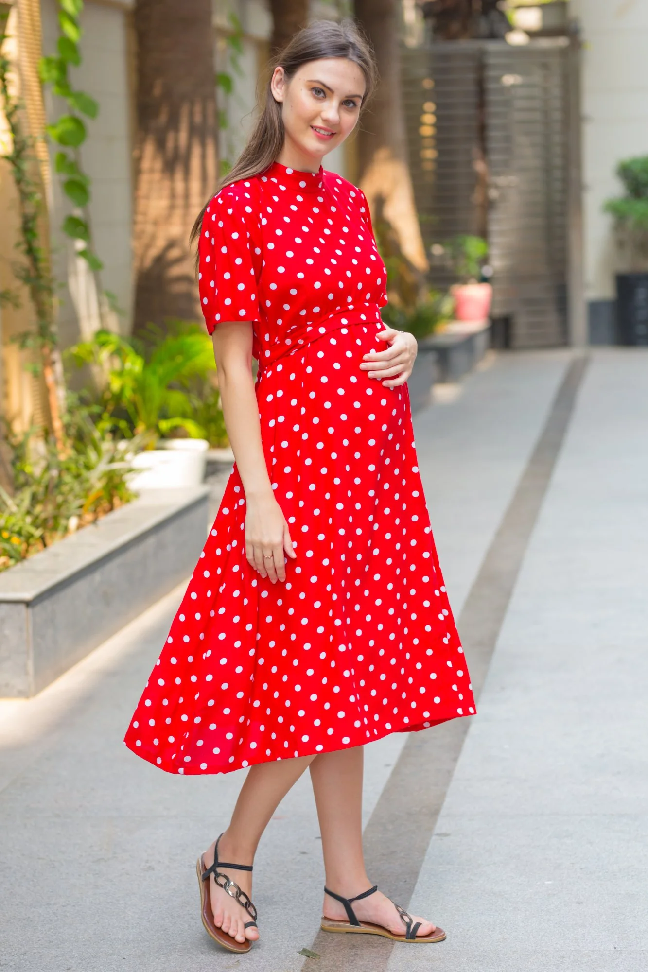 Red Polka Maternity Swing Dress - Chenance