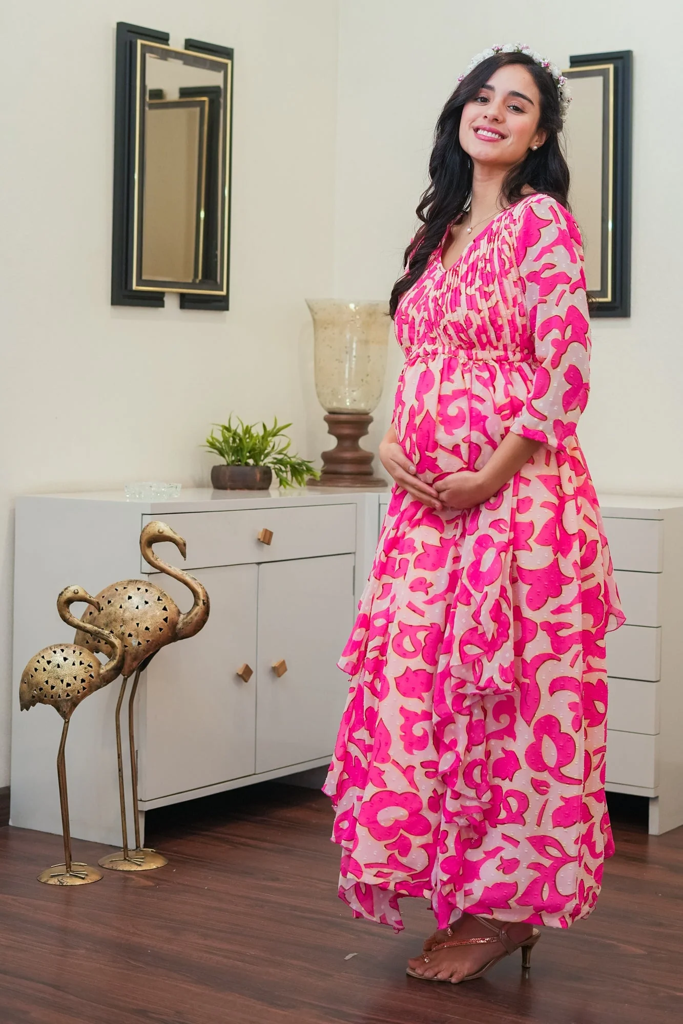 Lovable Baby Pink Maternity & Nursing Pintucks Flow Dress - Chenance
