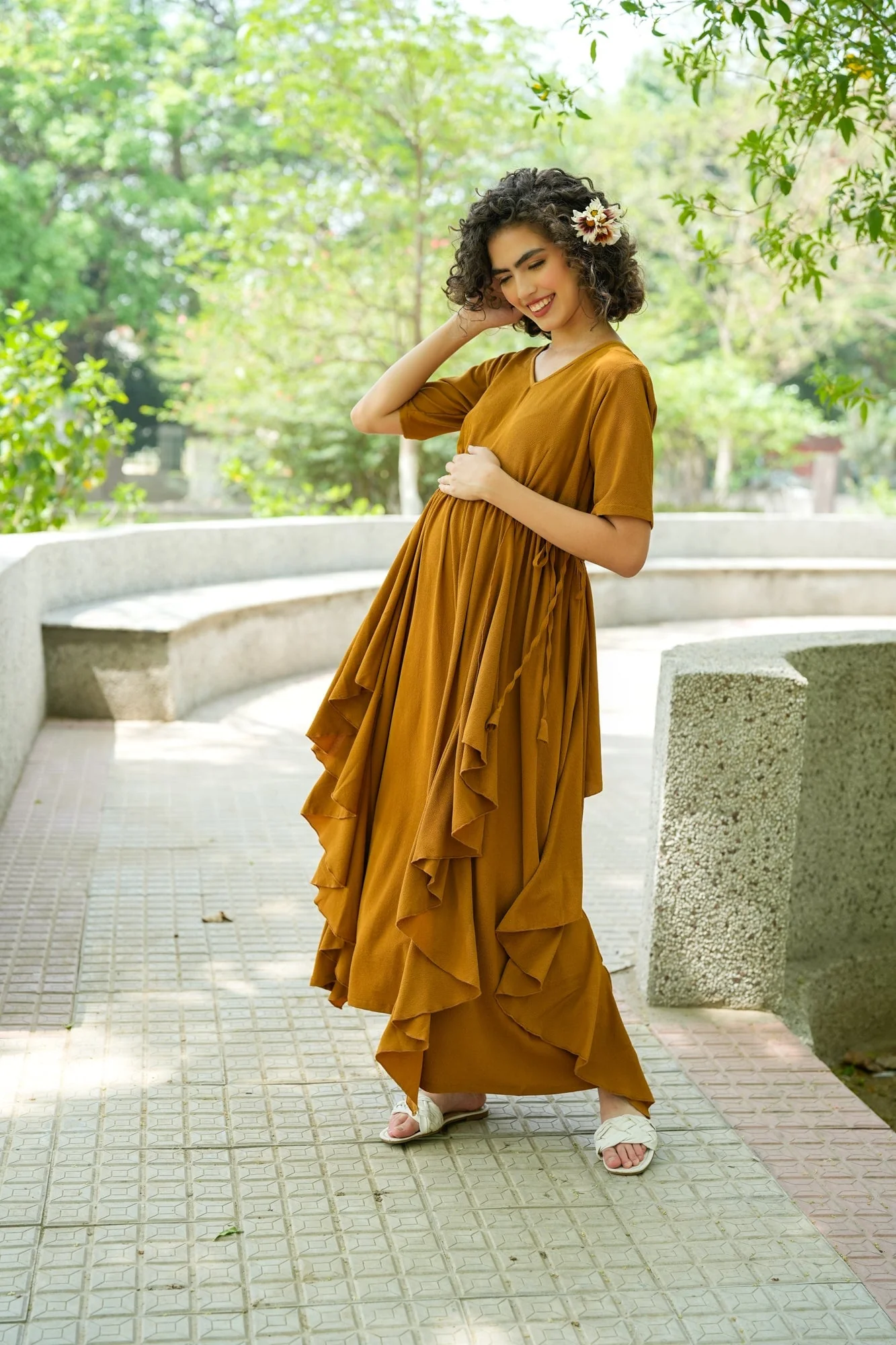 Graceful Pretty Ginger Maternity Flow Dress - Chenance