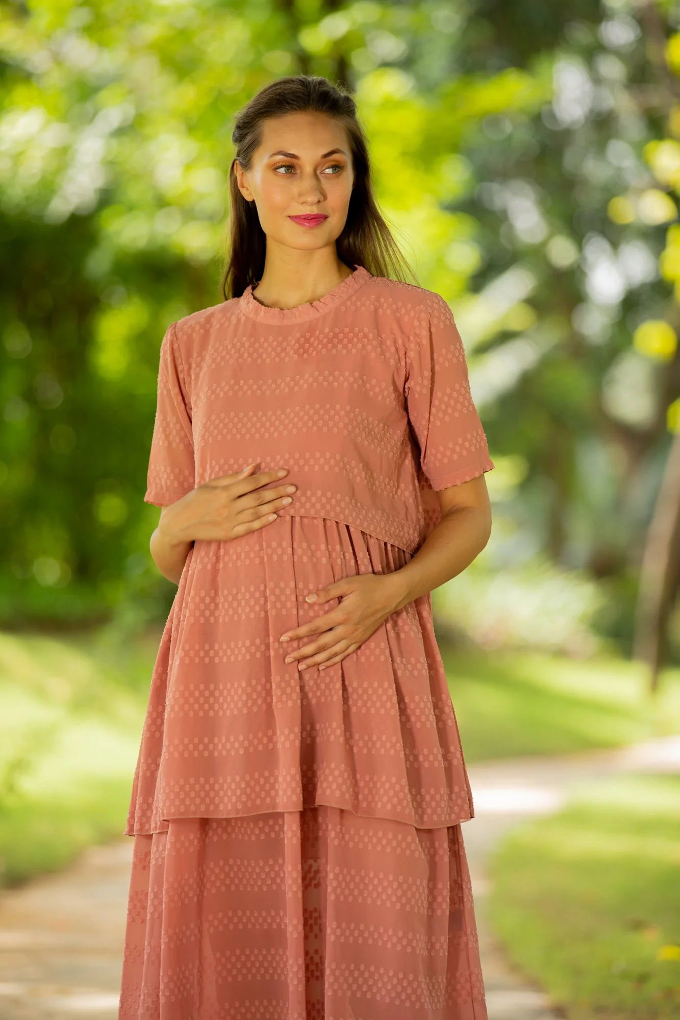 Peach Layered Maternity & Nursing Dress - Chenance