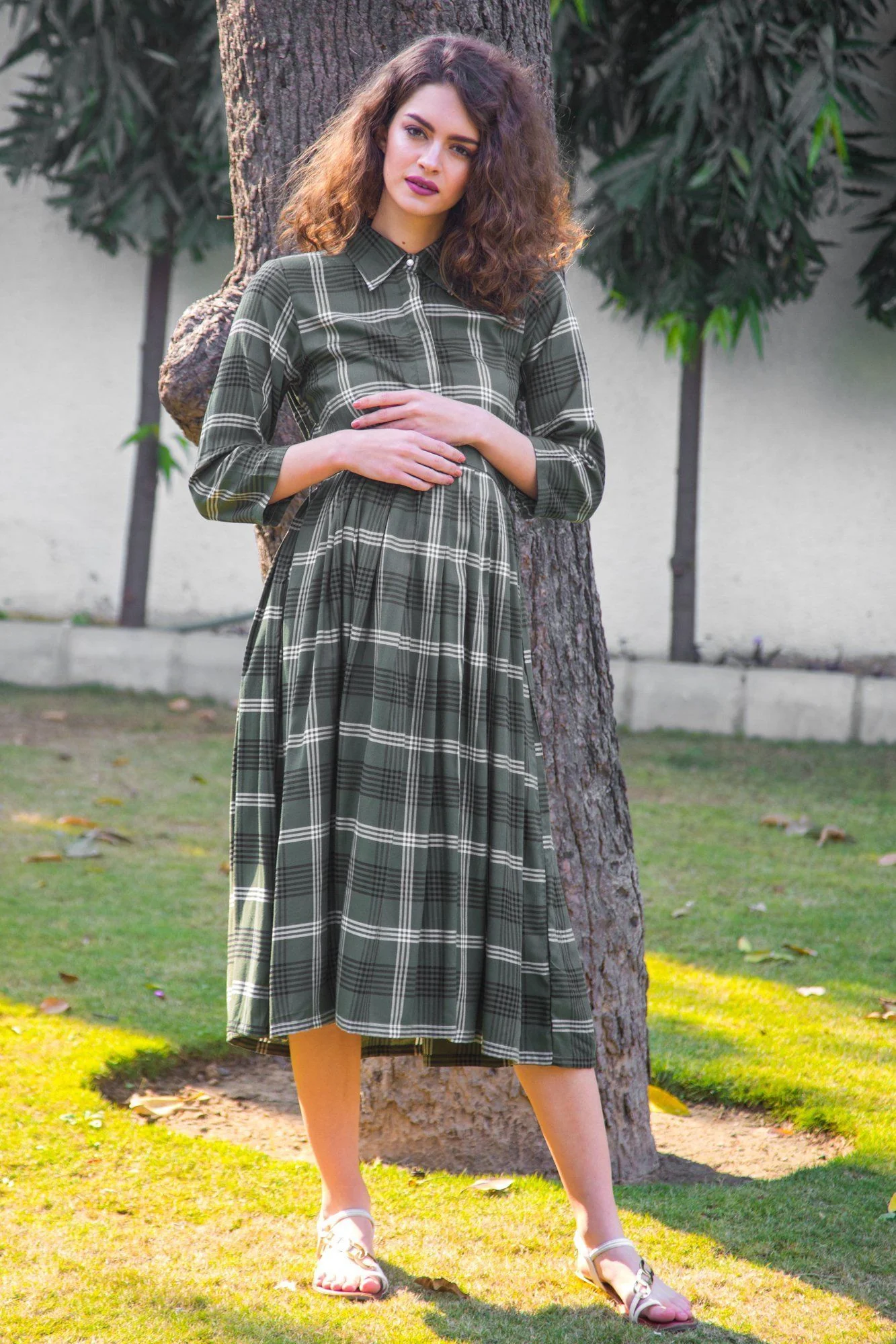 Emerald Plaid Maternity & Nursing Dress - Chenance