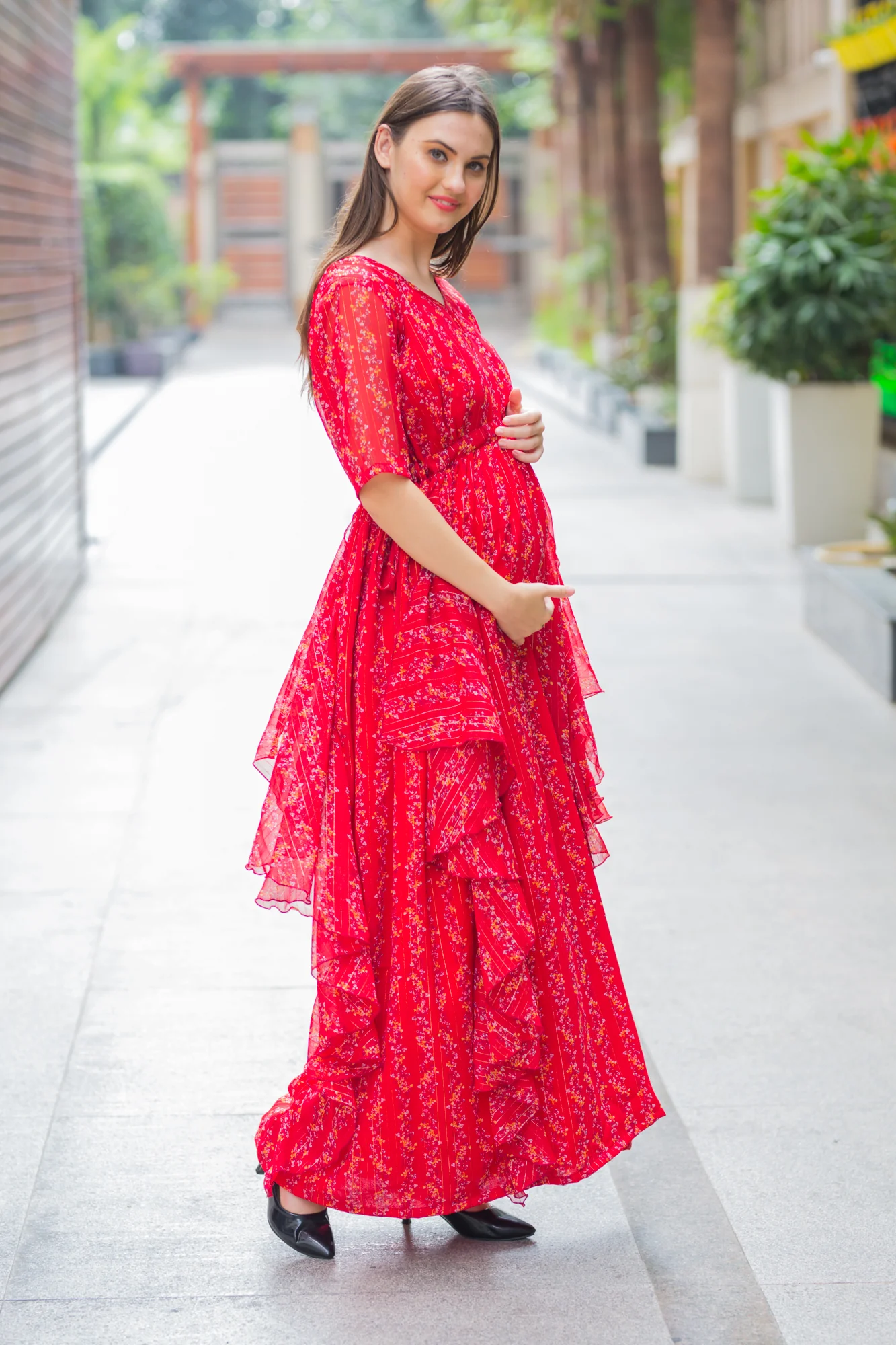 Luxe Sangria Maternity Dress With Sleeves - Chenance