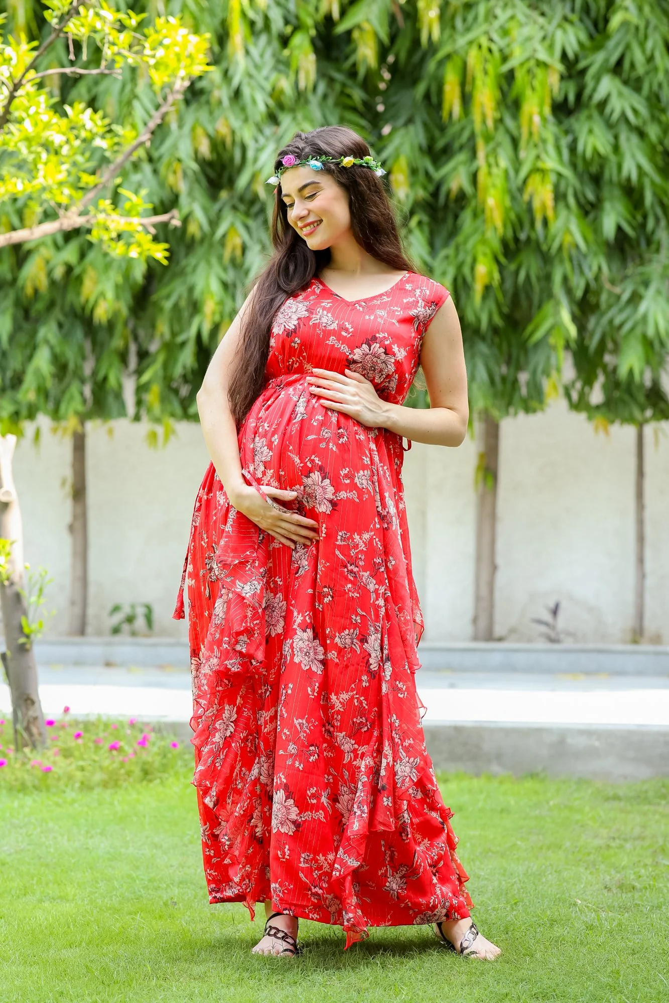 Luxe Tangerine Maternity Flow Dress - Chenance