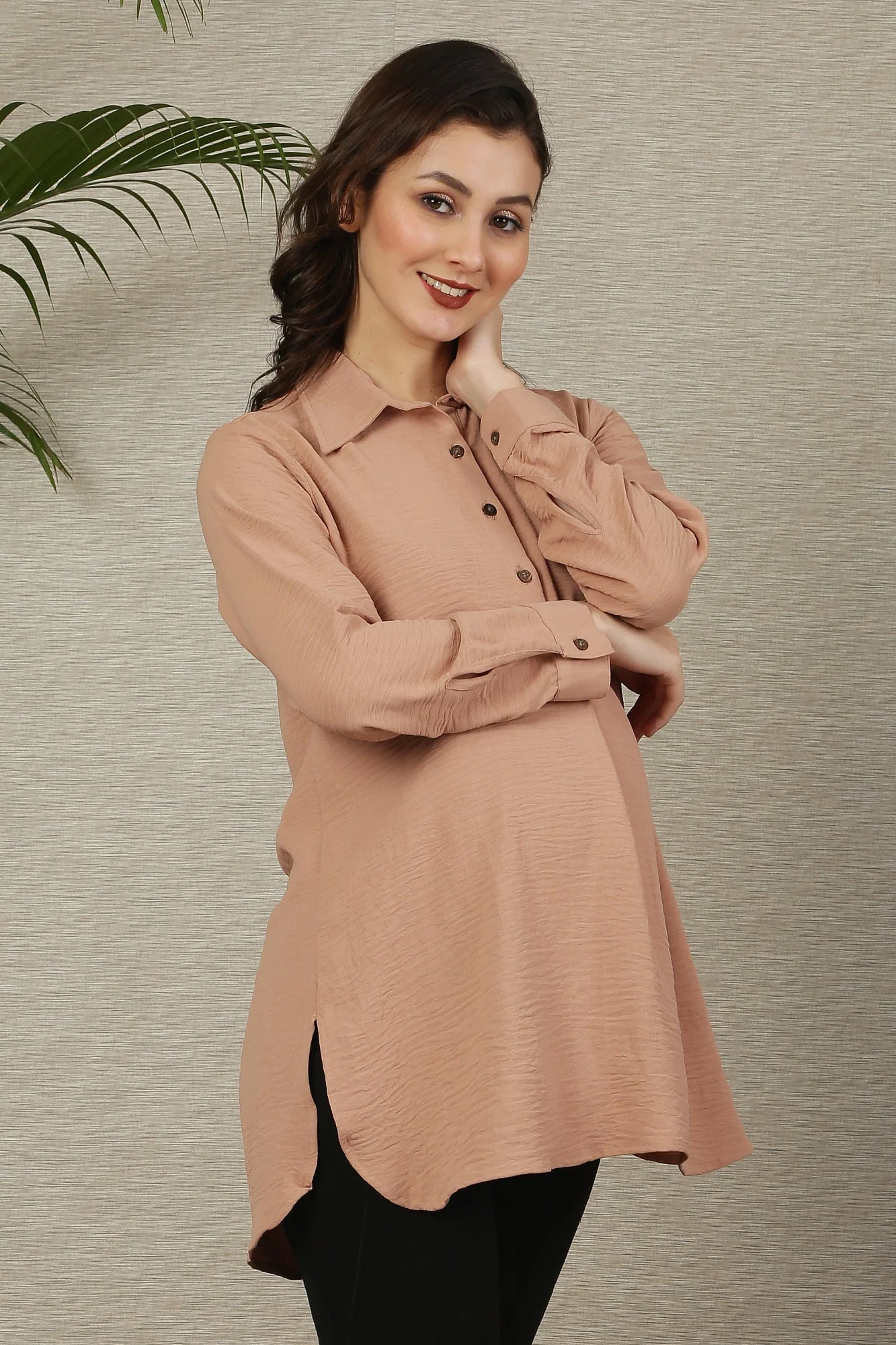 Pleasing Sand Maternity & Nursing Shirt - Chenance