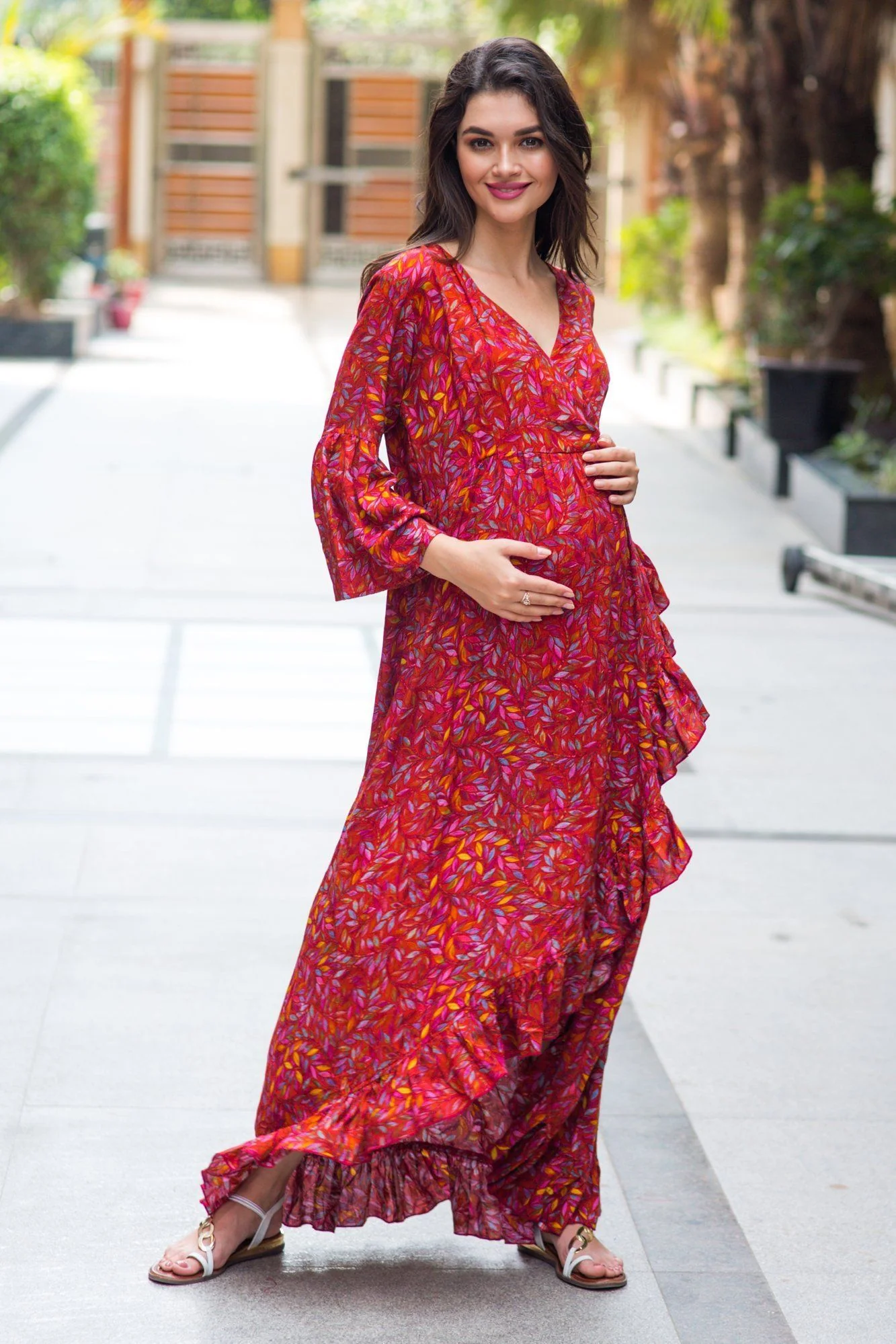 Crimson Frill Maternity & Nursing Wrap Dress - Chenance