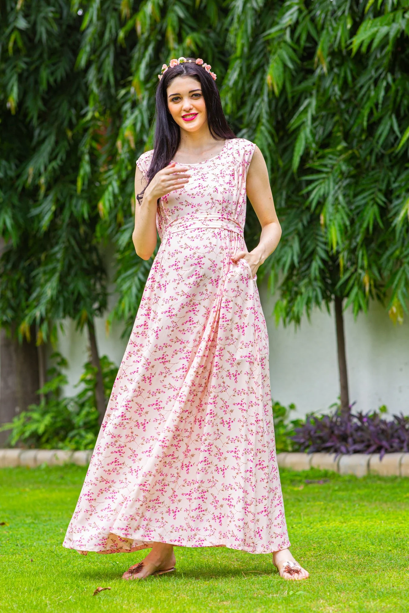 Toffee Pink Concealed Zips Maternity & Nursing Dress - Chenance