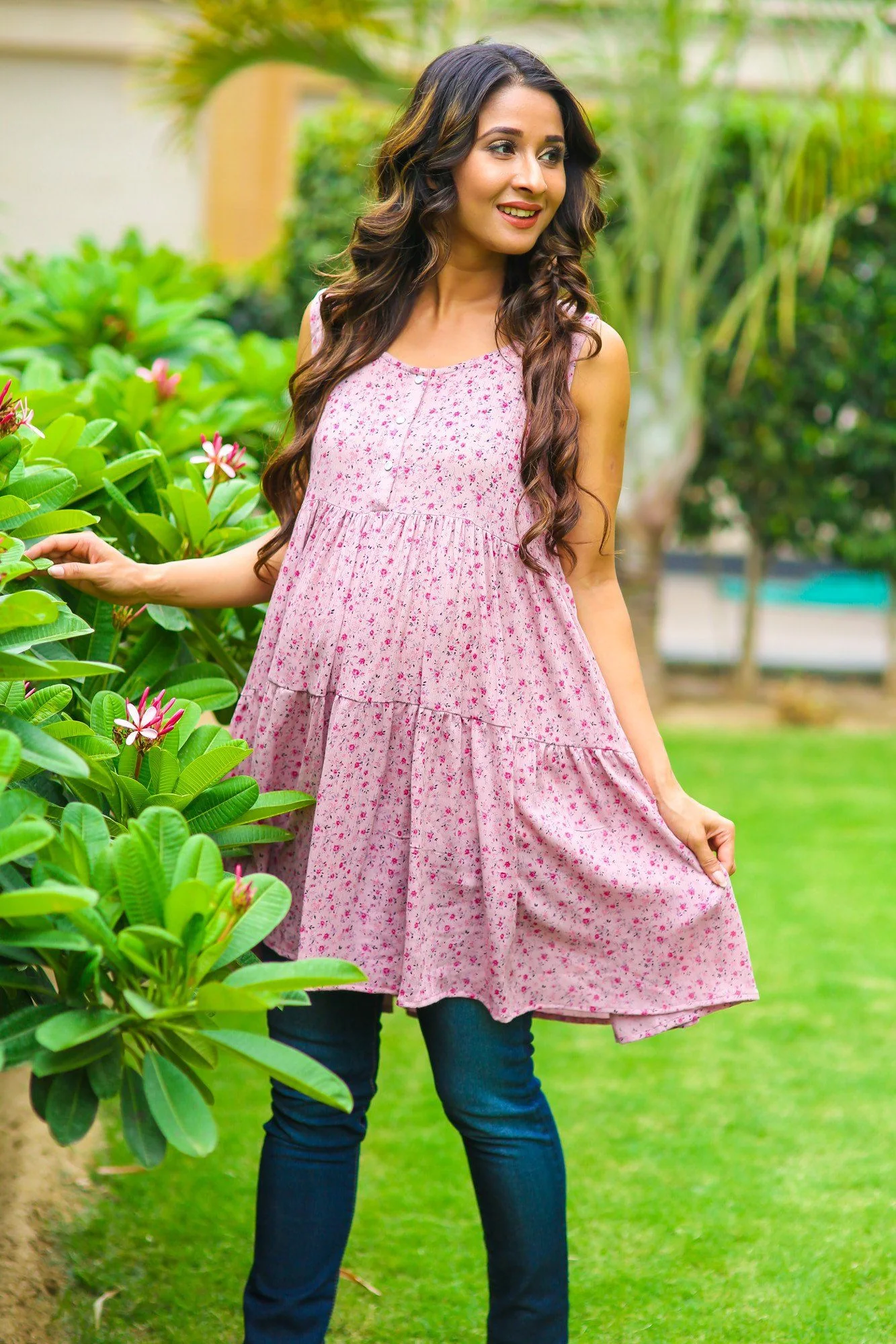 Soft Pink Layered Maternity & Nursing Top - Chenance