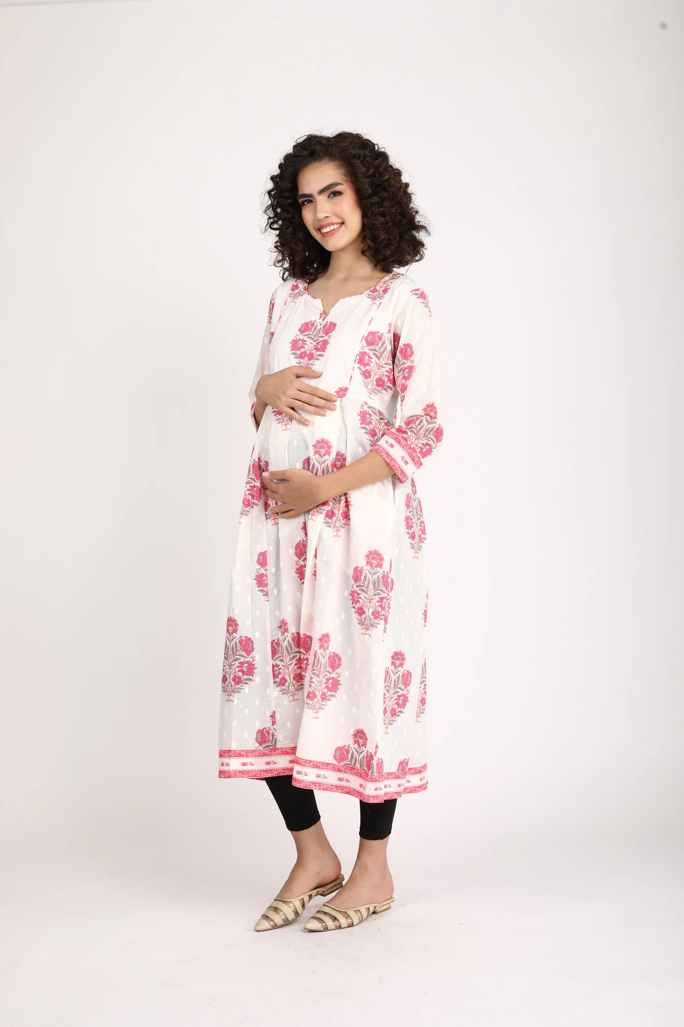 Snow White Front Zip Nursing Kurta (100% Cotton) - Chenance