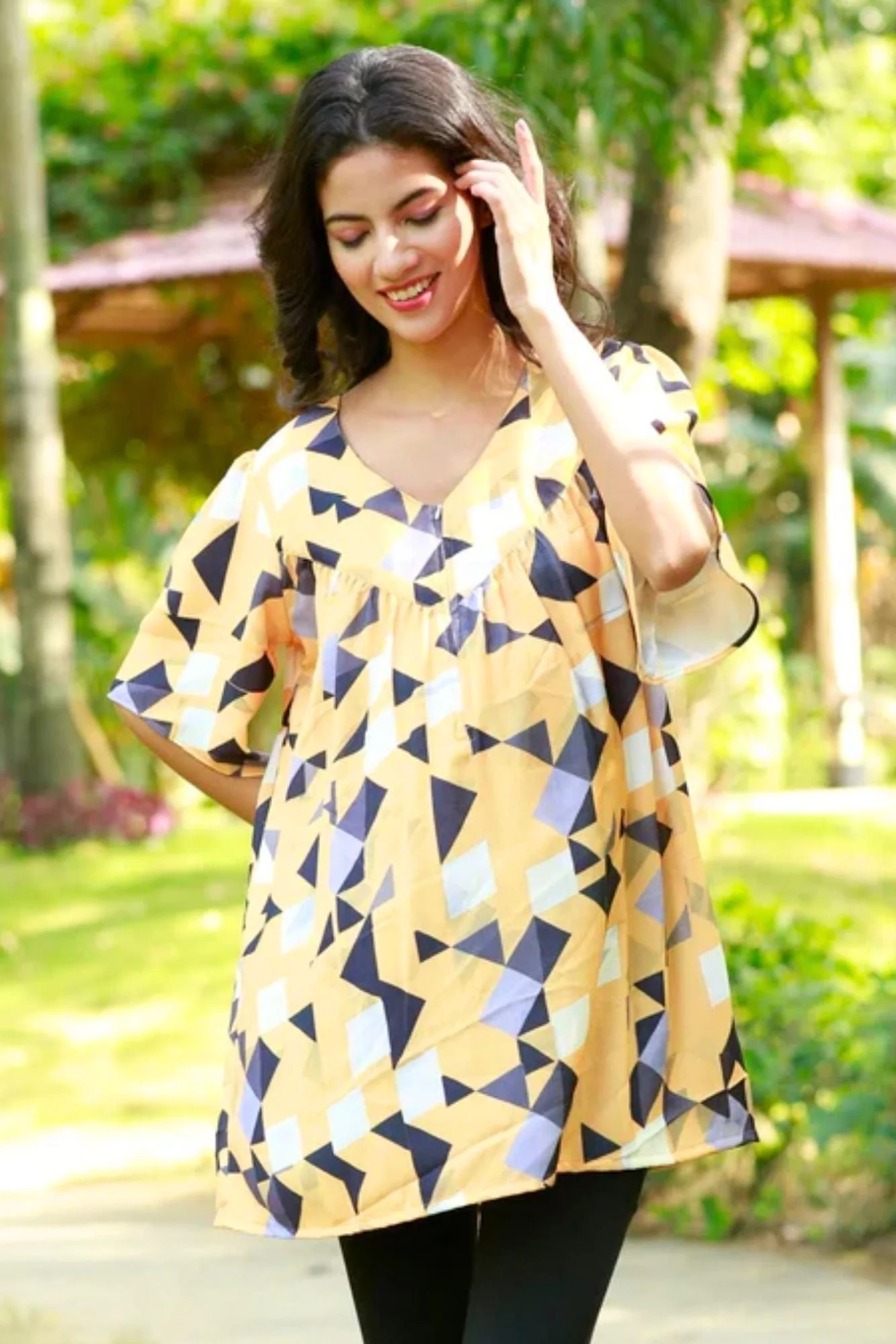 Abstract Tuscany Gathered Maternity & Nursing Top - Chenance