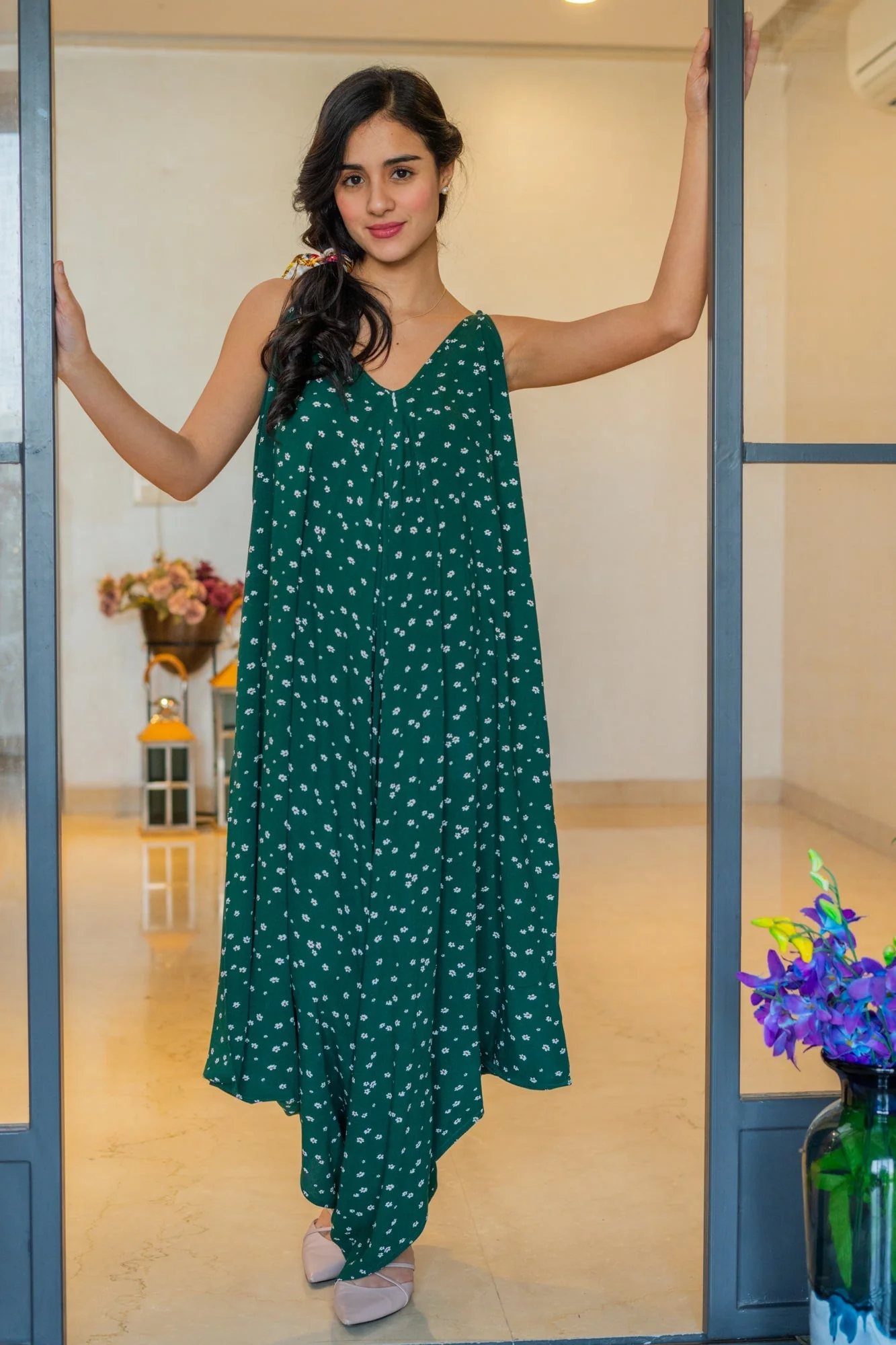 Peppy Forest Green Maternity & Nursing Jumpsuit + Cover Up - Chenance